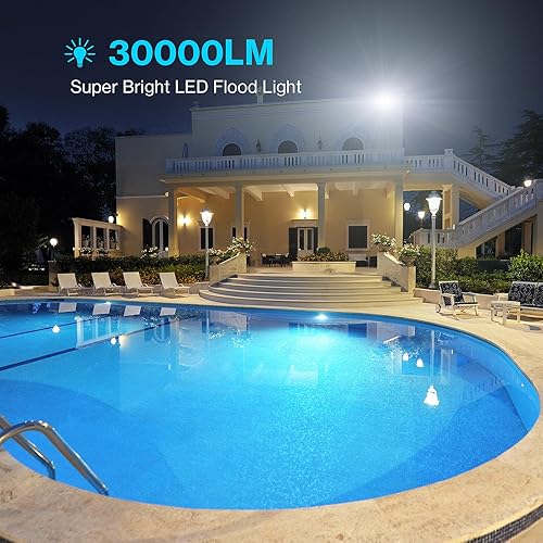 Miniatura 2 de Olafus Paquete de 2 focos LED de 300 W para exteriores, reflectores exteriores superbrillantes con enchufe, IP66 impermeable 6500 K, luz diurna