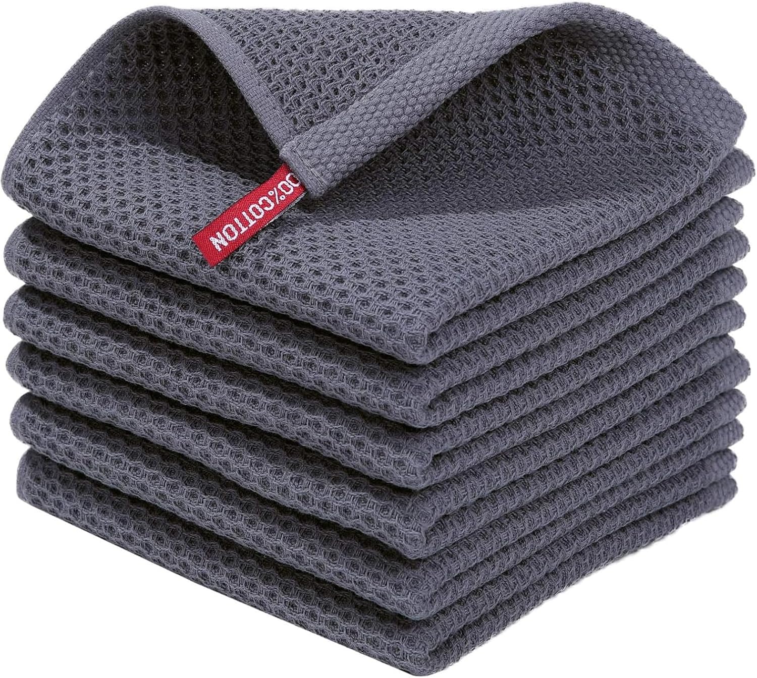 QUILTINA Kitchen Dish Cloths 6 Pack, 12 x 12 Inches, 100% Cotton Waffle Weave Dish Towels, Super Absorbent Quick Drying, Mixed Color