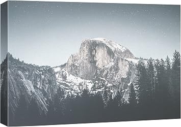 NWT Canvas Print Wall Art Vintage Style Stars Shine Over The Mountain Nature Wilderness Photography Modern Art Contemporary Scenic Relax/Calm Grey Duotone for Living Room, Bedroom, Office - 16"x24"