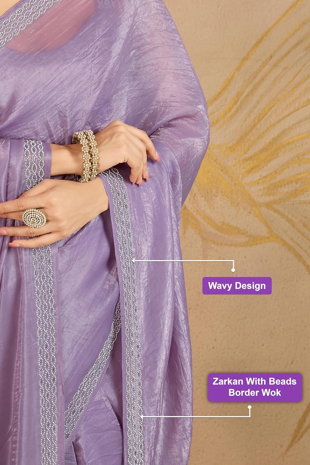 TRENDMALLS Women's Art Silk Siroski Zarkan Work Saree with Unstitched Blouse Piece For Women