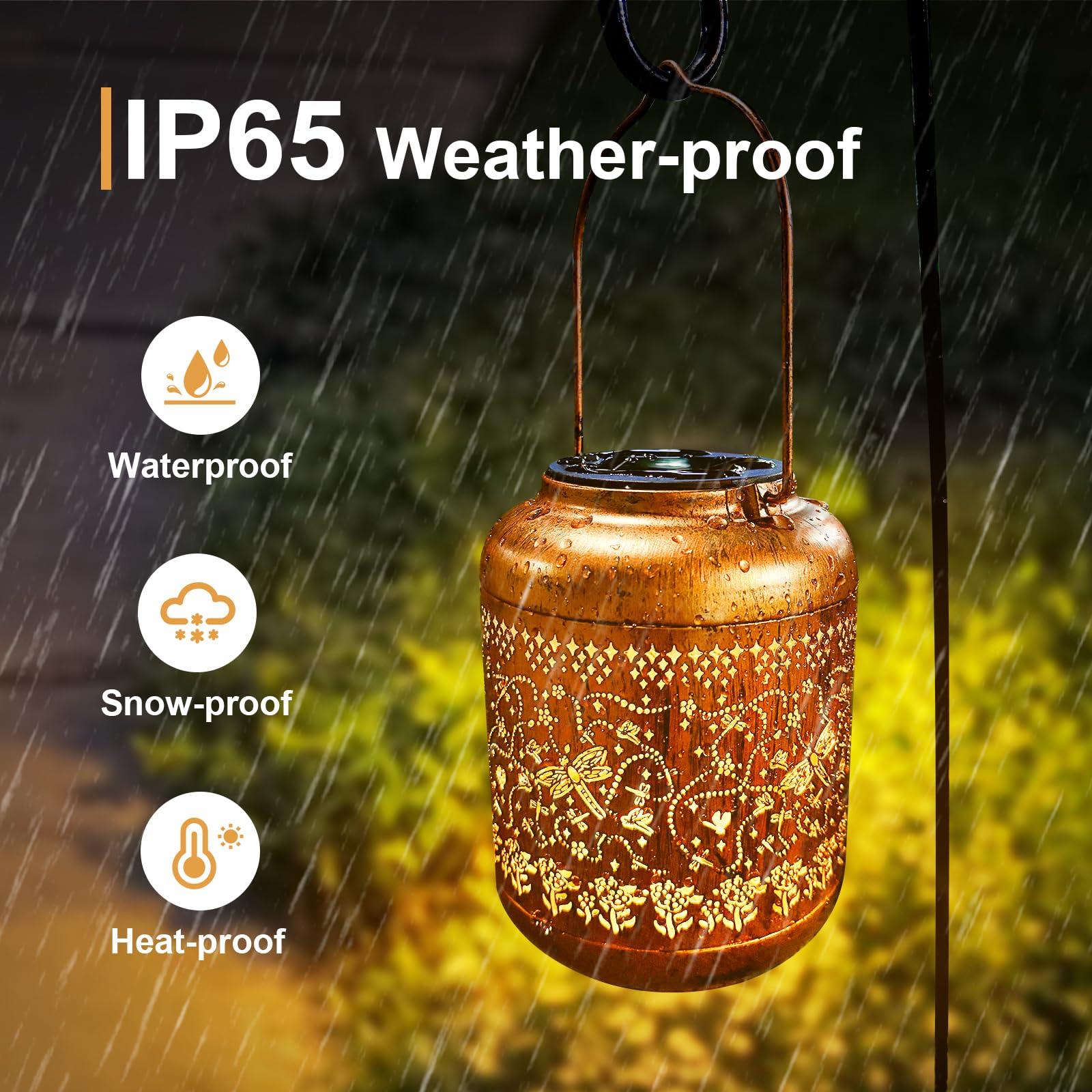 Dragonfly Solar Lanterns Outdoor - Waterproof Metal & Glass, Flickering LED, Hanging Garden Decor, Gift For Mom - View #5