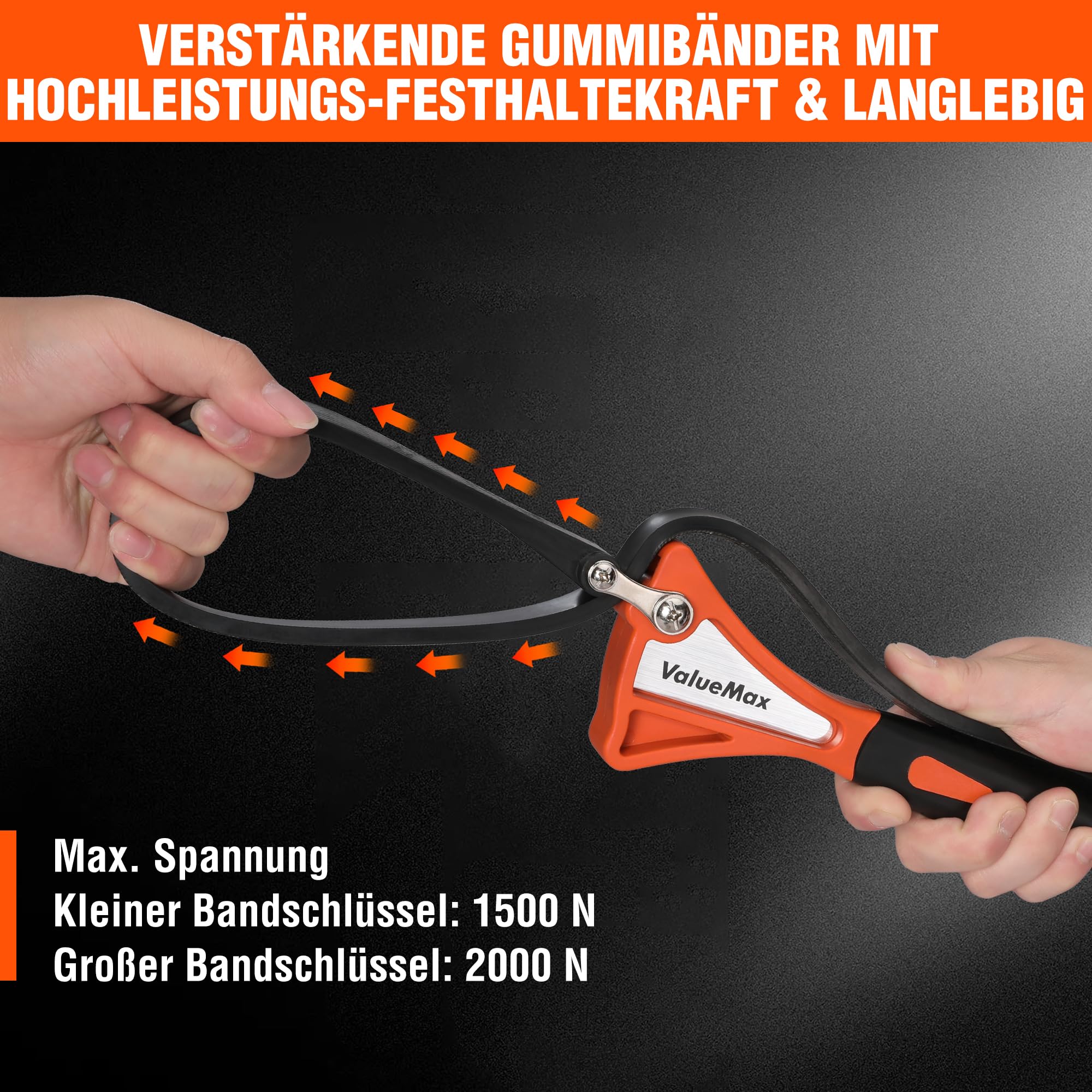 ValueMax 2-tlg. Bandschlüssel Set Gummi Rohrzange 460mm&630mm verstellbares Ölfilter Bandschlüssel Set, Universal Ölfilterschlüssel für Flasche, Spülbecken, Ölfilter, Duschköpfe, Glasöffner