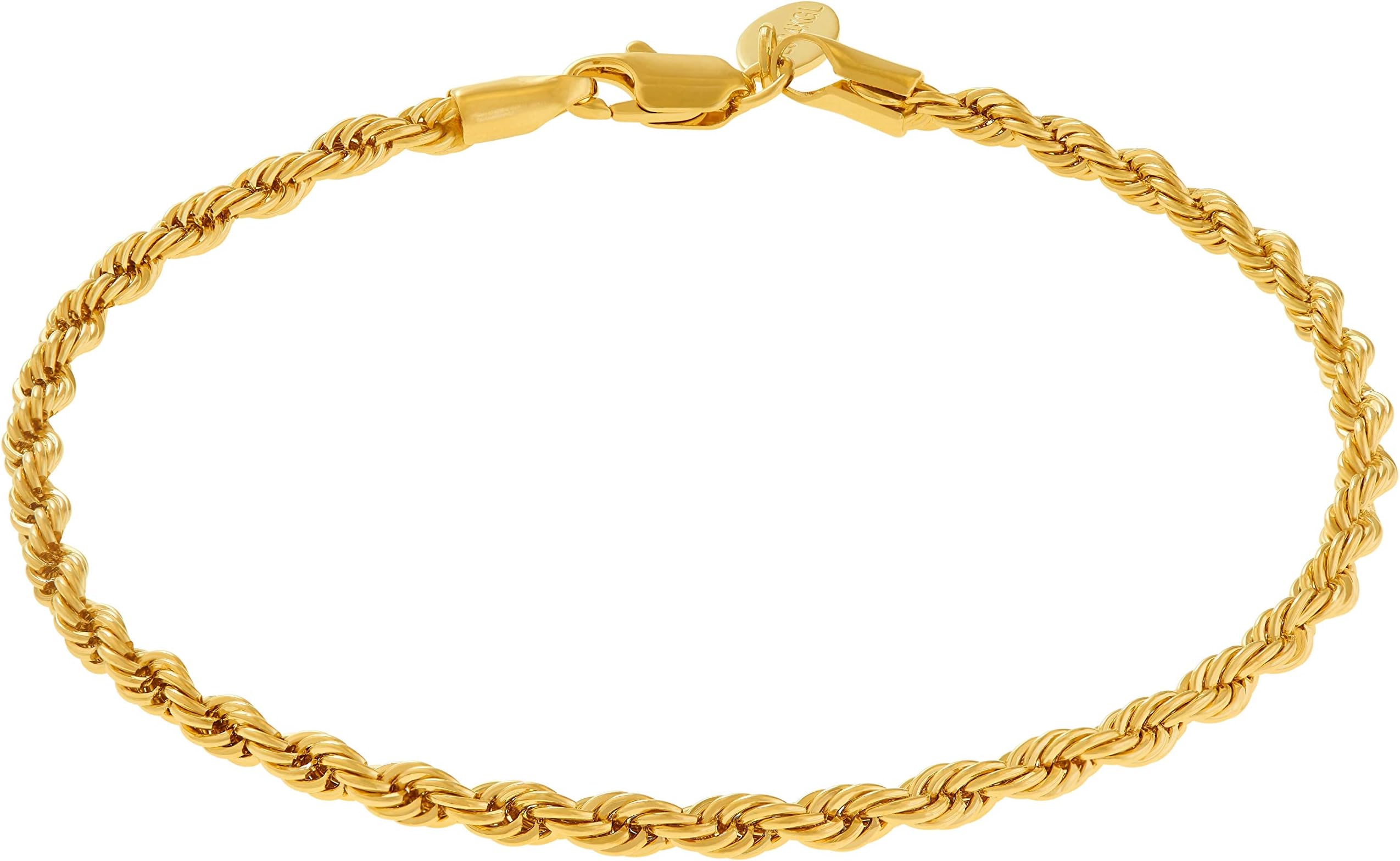 LIFETIME JEWELRY 4mm Rope Chain Bracelet 24k Real Gold Plated for Women and Men