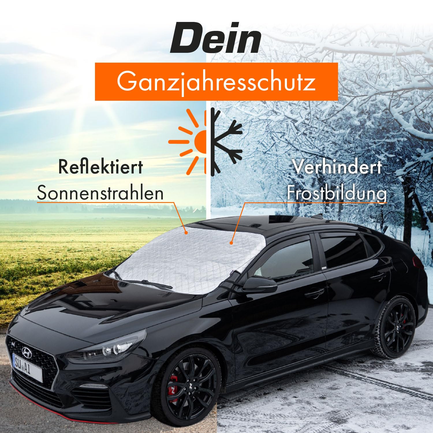 Upgrade4cars Auto Abdeckung für die Frontscheibe | Kfz Outdoor Abdeckplane für Sommer & Winter | Frontscheibenabdeckung Windschutzscheibenabdeckung Frostschutz