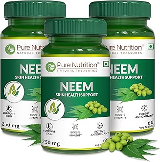 Pure Nutrition Neem 60 Veg Tablets | Natural Blood Purifier, Controls Acne & Pimples | Improves Skin Health | Supports Digestive & LIver Wellness| Boosts Immunity & Metabolism (Pack 3)