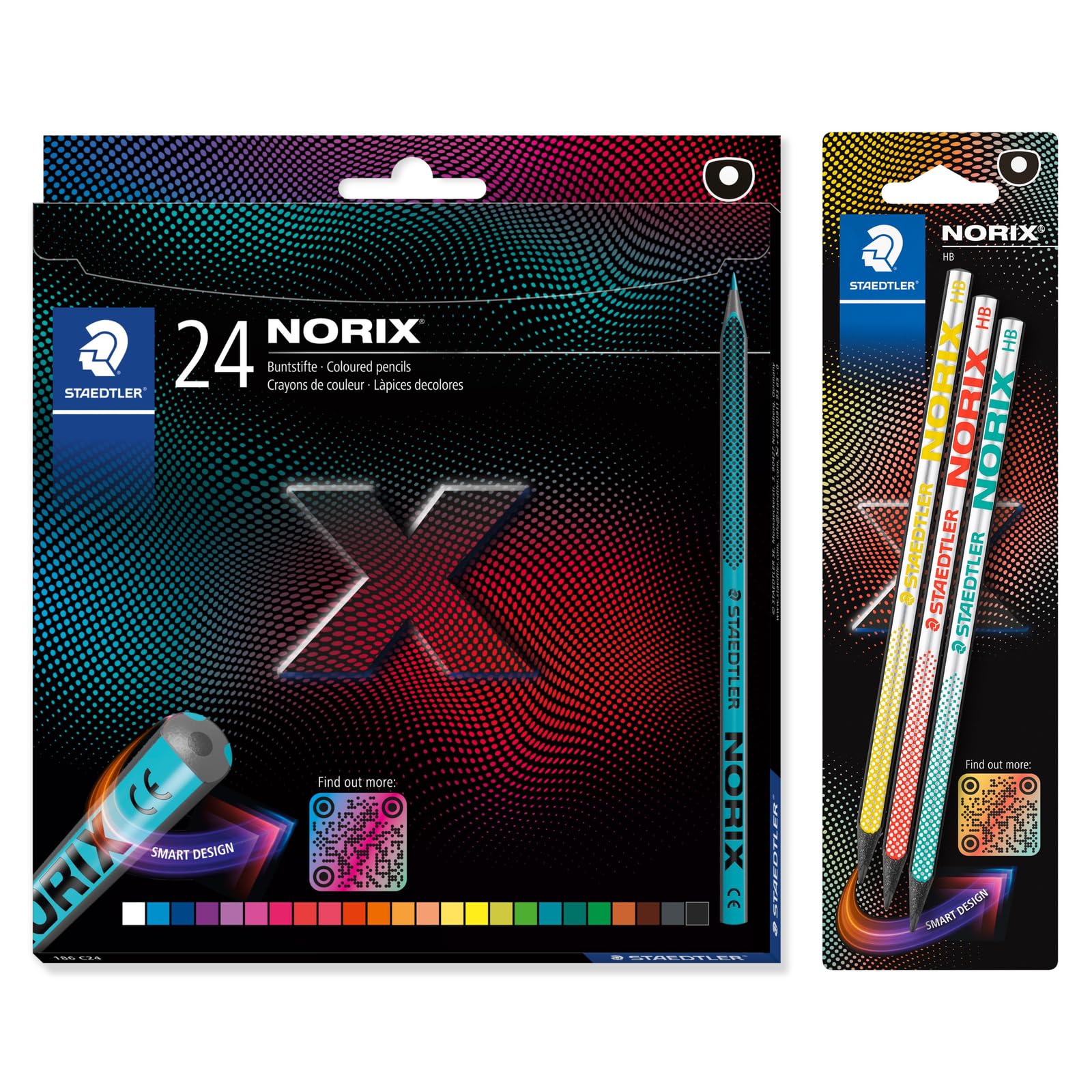 STAEDTLER Norix 186 Colouring Pencils and 181 Pencil Set, Made from Upcycled Wood, Unique Shape, 24 Colouring Pencils and 3 Pencils in Assorted Colours