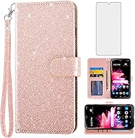 Vista 9 de Asuwish Funda de teléfono para Alcatel TCL 30Z (T602DL)/ TCL 30 LE con protector de pantalla de vidrio templado y cubierta de cartera con purpurina