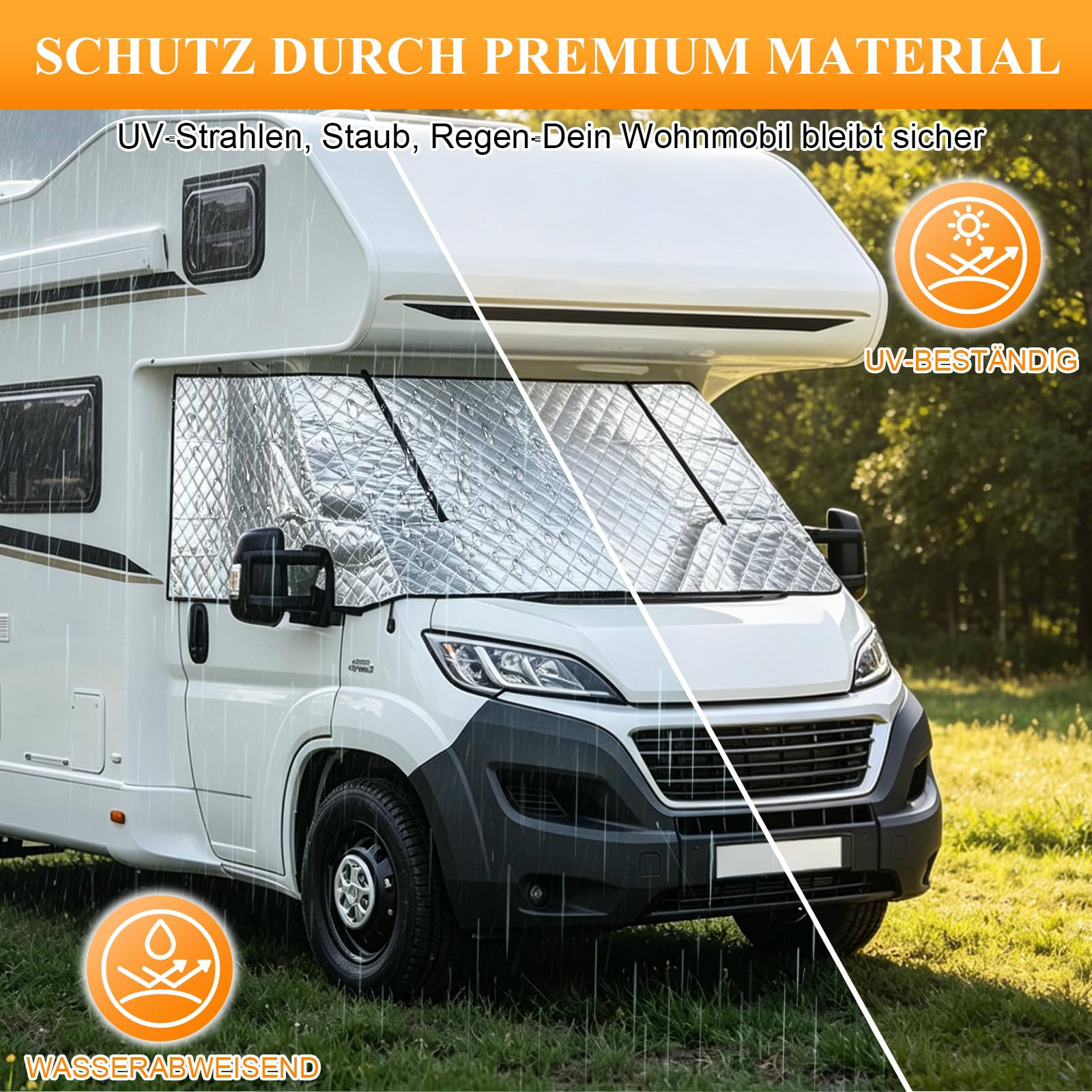 Frontscheibenabdeckung Ford Transit 2015-2025 MK8 & MK9 - Thermomatte Außen Sonnenschutz Ford Transit Wasserdicht Scheibenabdeckung für Wohnmobile und Kastenwagen