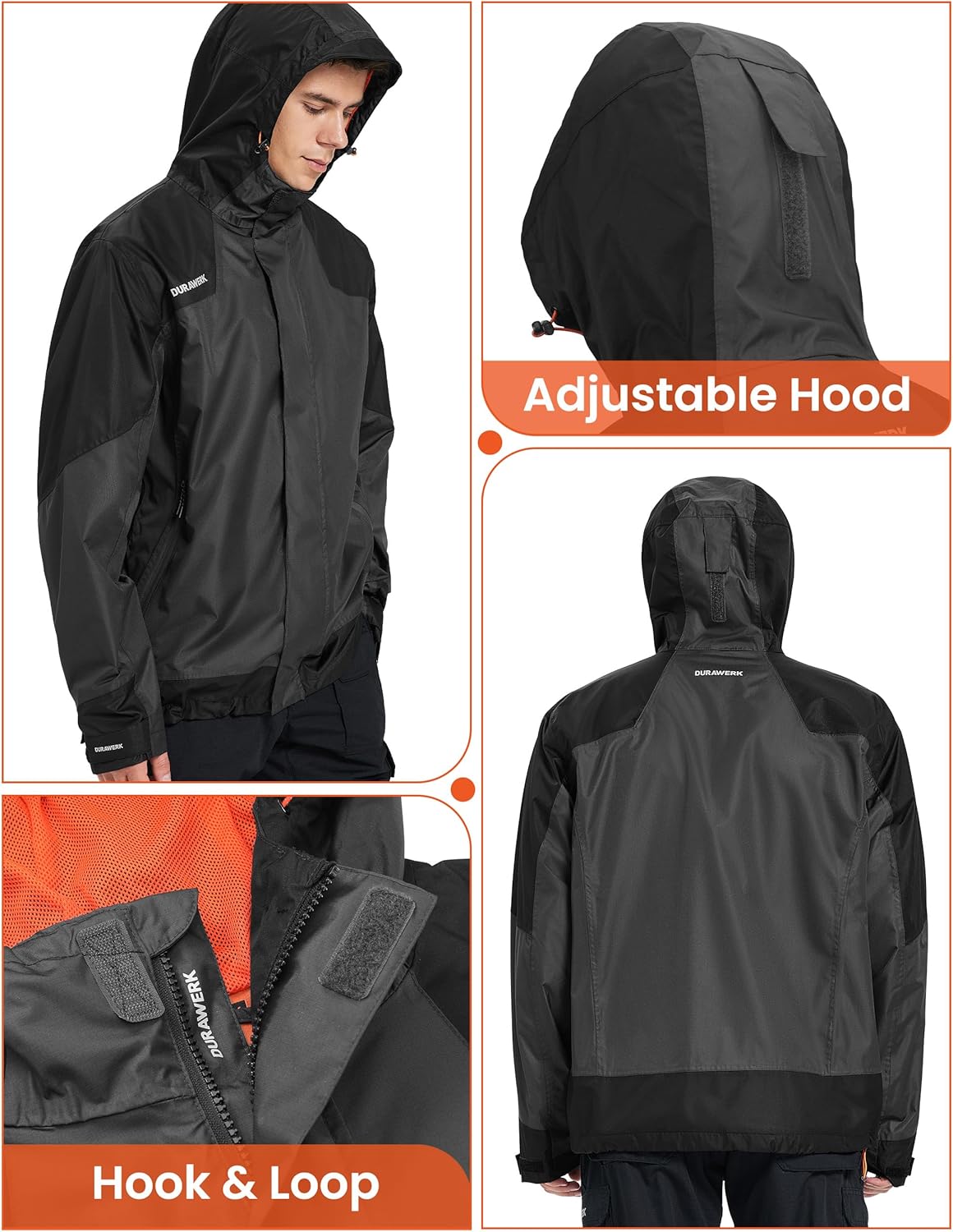 DURAWERK Water Resistant Jackets for Men Lightweight Windbreaker Jacket Hooded Mens Rain Jacket & Work Jackets for Men - Image 5