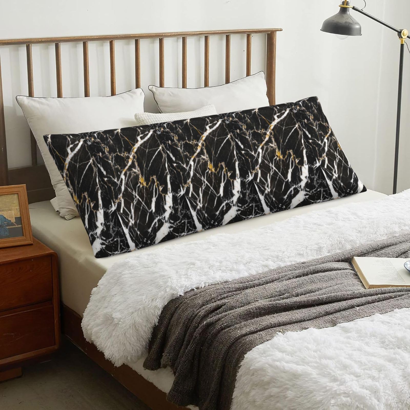 Marble Fitted, Body Pillow Cover with Zipper,Long Body Pillowcase 20 x 60 in