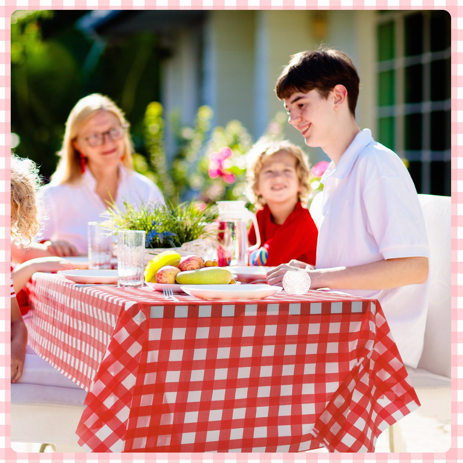 VitalCozy 48 manteles de plástico a cuadros rojos y blancos de 108 x 54 pulgadas, manteles desechables a cuadros rojos para fiestas, cumpleaños, bodas, barbacoas, mesa rectangular de 8 pies
