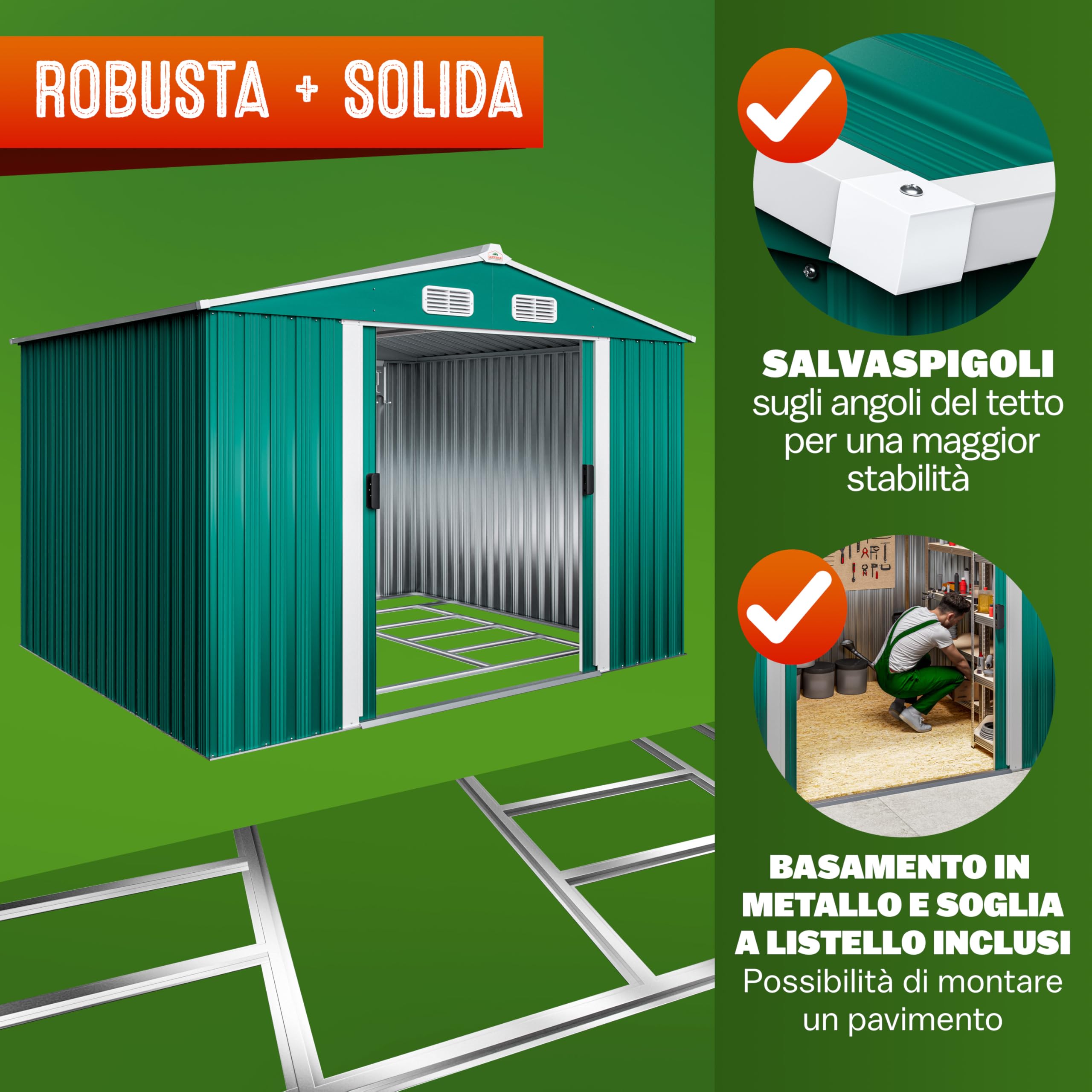 GARDEBRUK® Casetta per Attrezzi da Giardino XXL in Metallo 5m² con Base 260x205x180cm Porta Scorrevole Capanno Antracite con Tetto Prese d´Aria Capannone Rimessa da Esterno 9m³