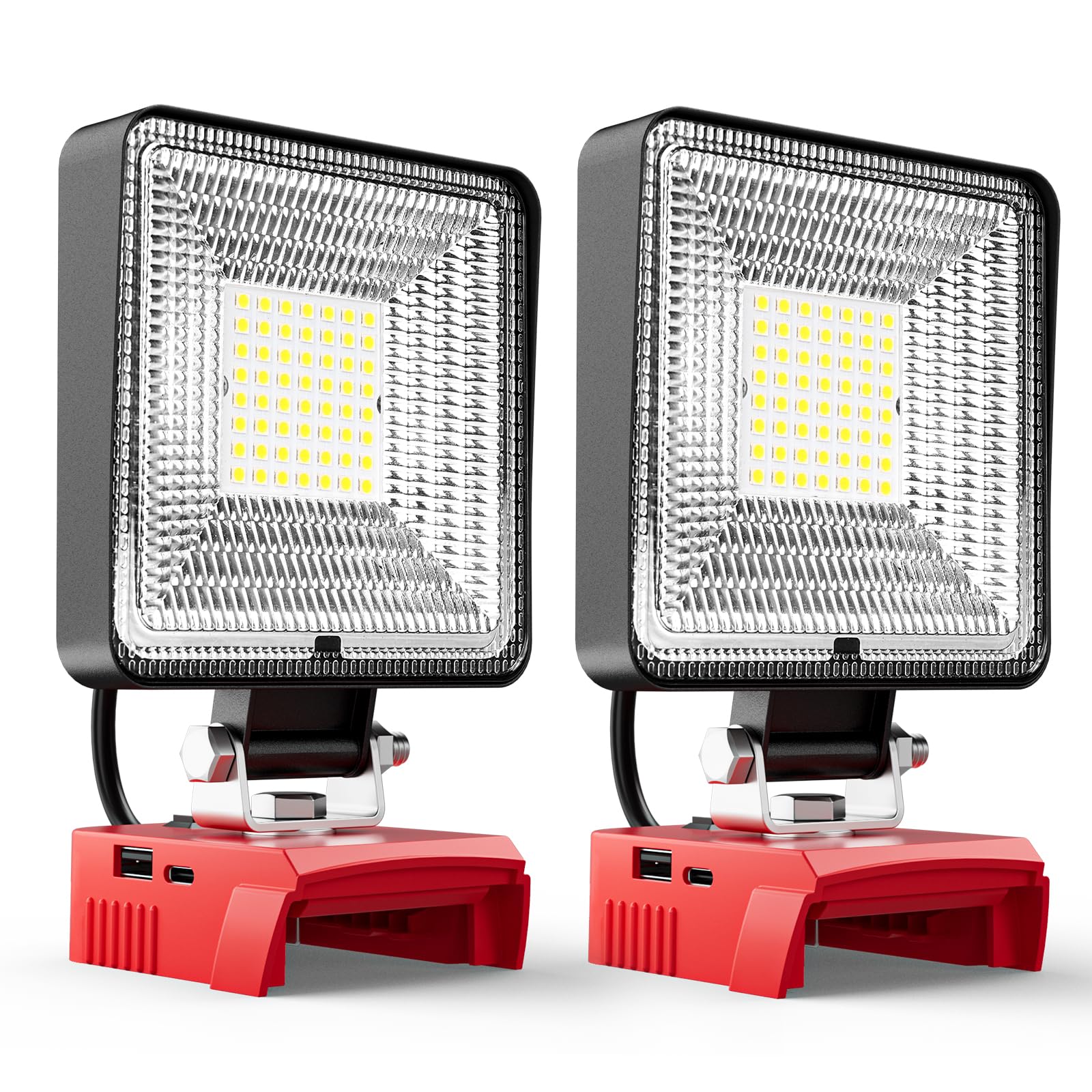 LIVOWALNY 2PCS 60W Cordless LED Work Light Compatible with Milwaukee 18V Battery, 6000LM Portable Flashlight with USB & Type-C Output Port, Flood