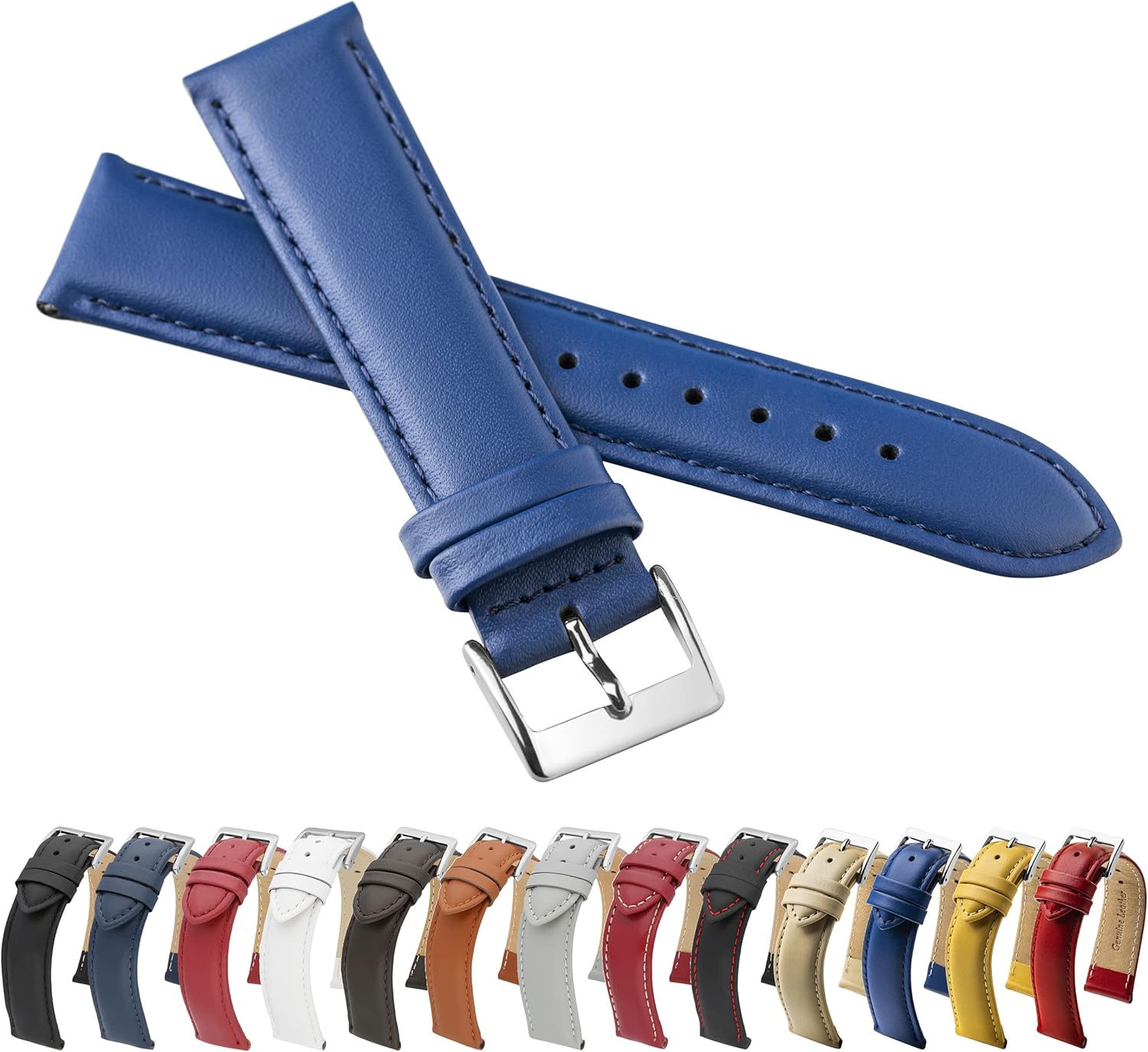 MARCHEL Cinturino In Pelle Liscia, 10 Mm, Blu, LLB-30, Cinturino In - Foto 2