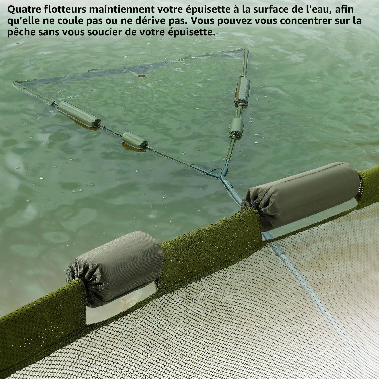 Sougayilang Épuisette de pêche à la carpe de 106,7 cm – Poignée télescopique en fibre de carbone de 2 m – Design flotteur robuste pour grosses carpes – Sac de transport inclus