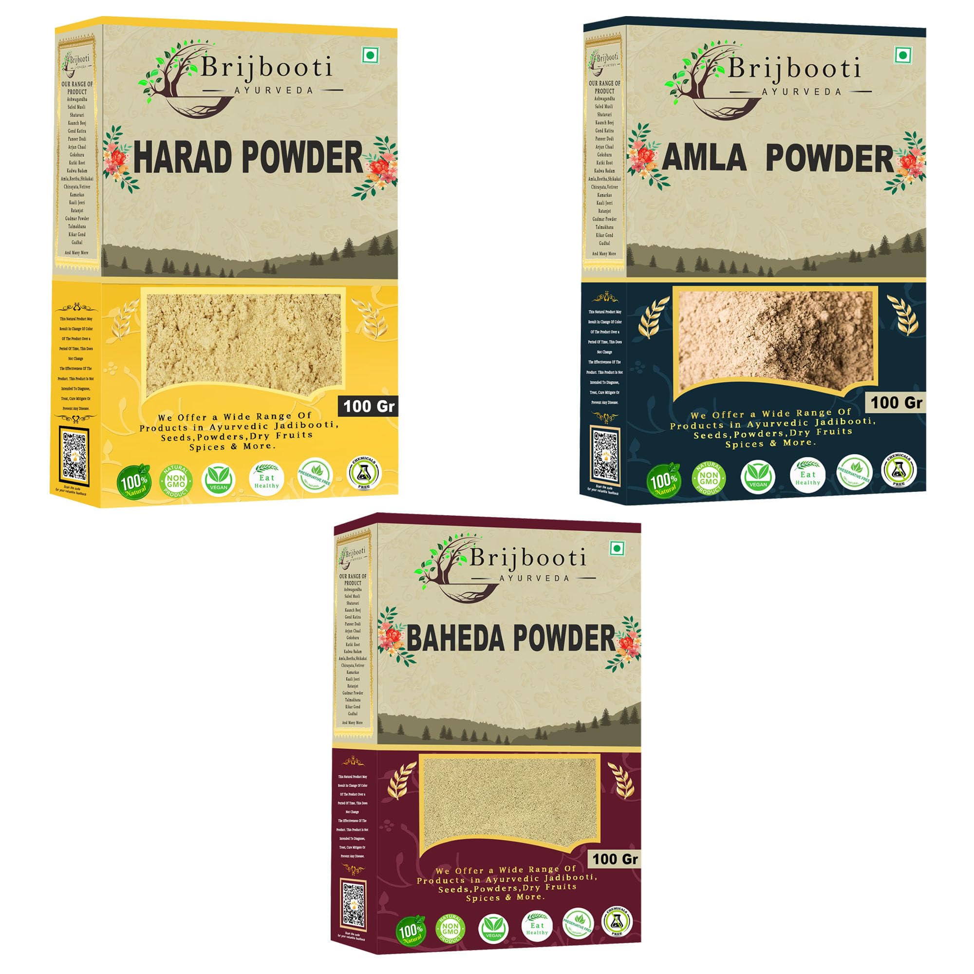 BrijBooti Harad - Baheda - Amla Powder 100 Gr Each (B08KM98H3L) Amazon Price History, Amazon Price Tracker