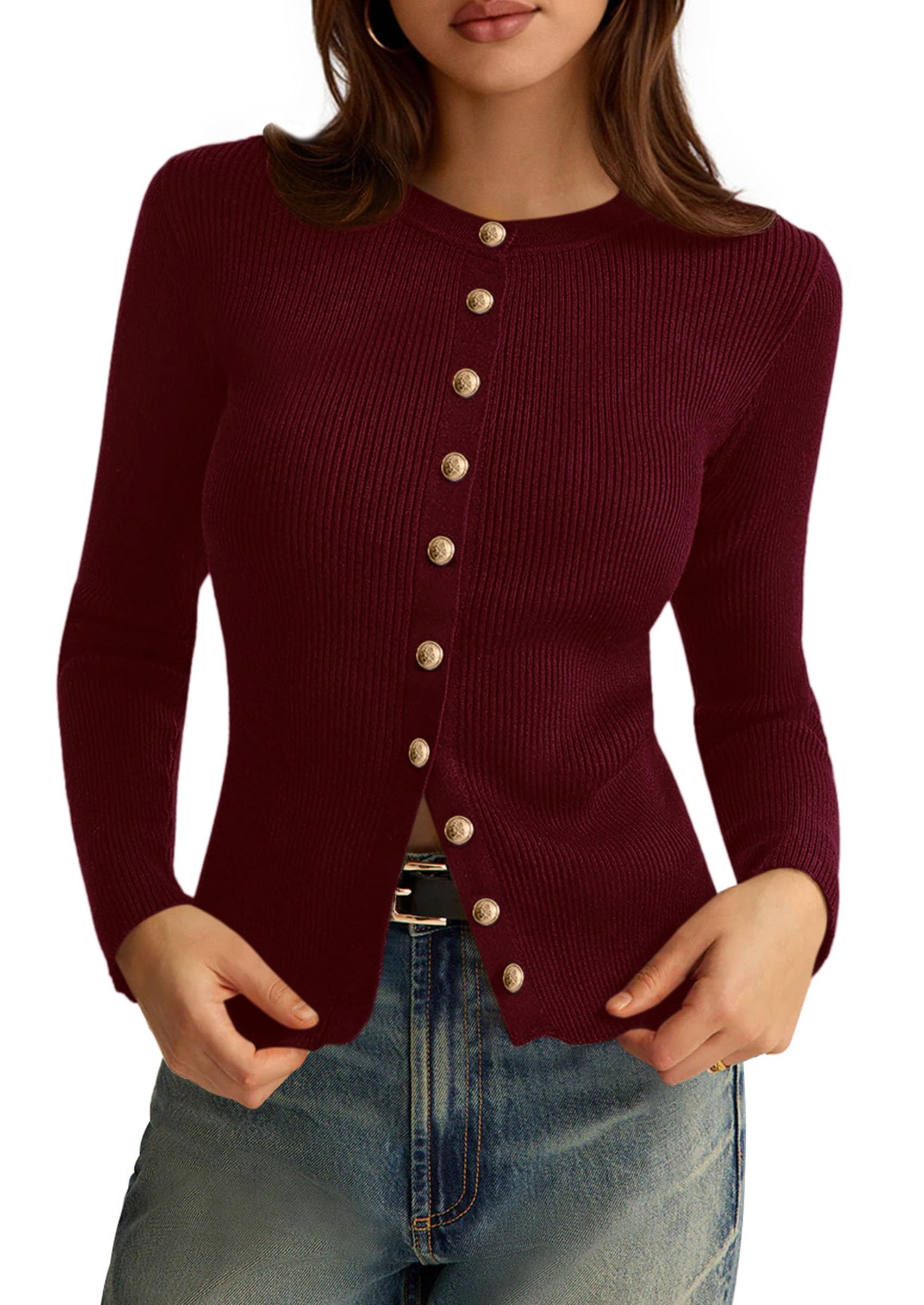 PRETTYGARDEN Women's Fall Lightweight Cardigan Sweaters | Button up, Soft Ribbed Knit, Long Sleeve Tops, Slim Fitted, Casual Going Out Outfits, Fall Fashion, Layering Winter Clothing