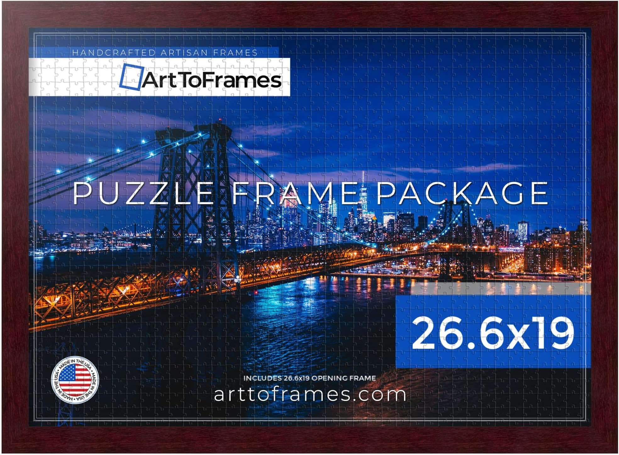 - ArtToFrames 26.6x19 INCH/68x48 CM Brown Frame for 1000 Piece Puzzles.This 1.25 Inch Custom MDF Puzzle Frame is Mahogany - Comes with Economy Acrylic (PuzzleFRBW26039-26.6x19)