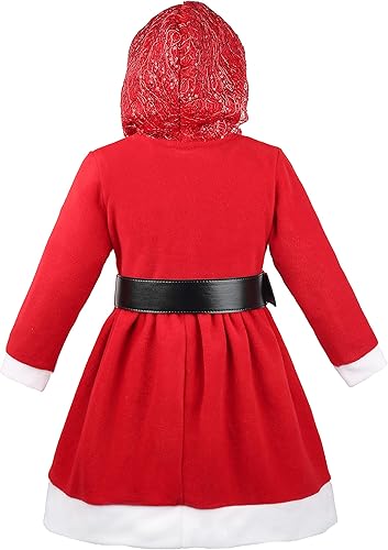 Miniatura 8 de Lilax Vestido rojo con capucha brillante de Papá Noel con cinturón para niñas pequeñas