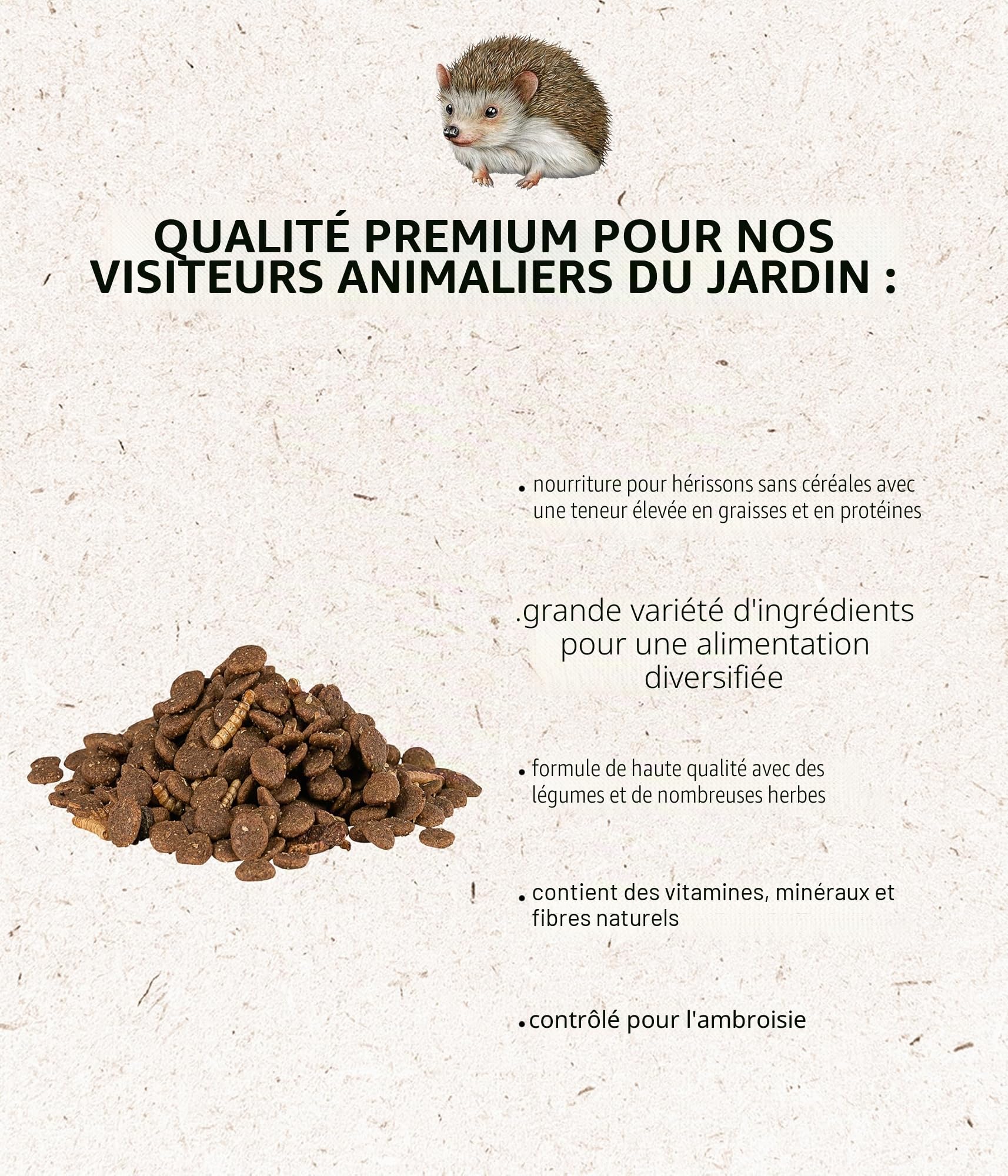 Dehner Natura Premium Mélange Premium pour hérissons, sans céréales, 2 kg