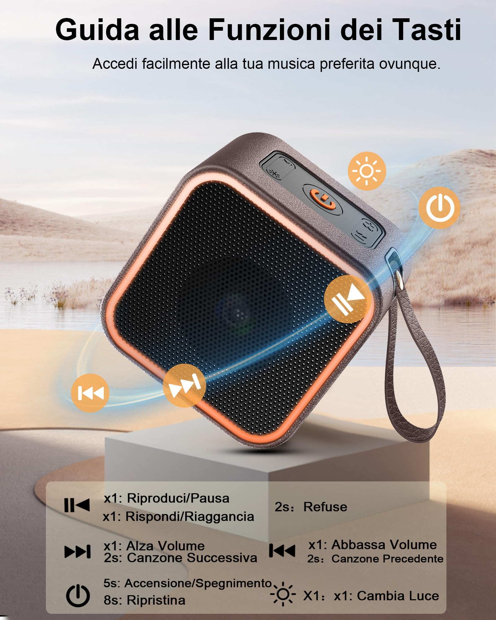 Cassa Bluetooth Portatile Con Luci LED E Suono Potente 15W - Impermeabile IPX5