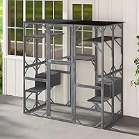 Vista 2 de PETSITE Casa grande de madera para gatos, 71 pulgadas de alto para exteriores con techo de asfalto resistente a la intemperie, condominio de perrera