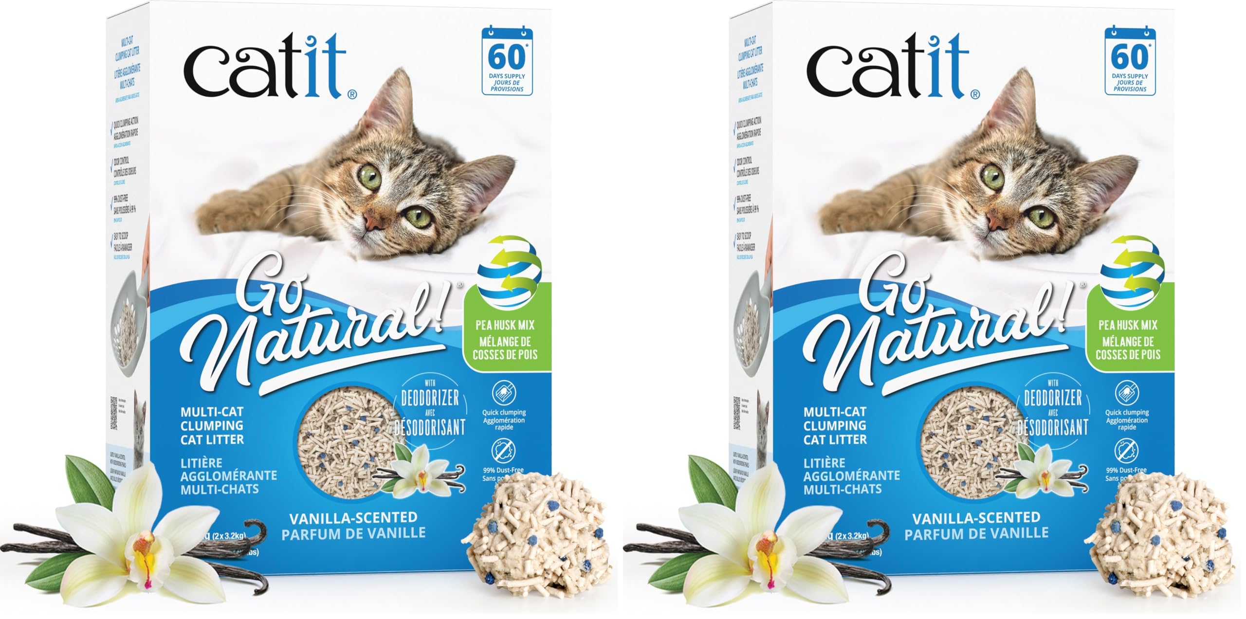 Catit Go Natural, Klumpendes Katzenstreu aus Erbsenhülsen, Vanilleduft, 6,4kg (Packung mit 2)