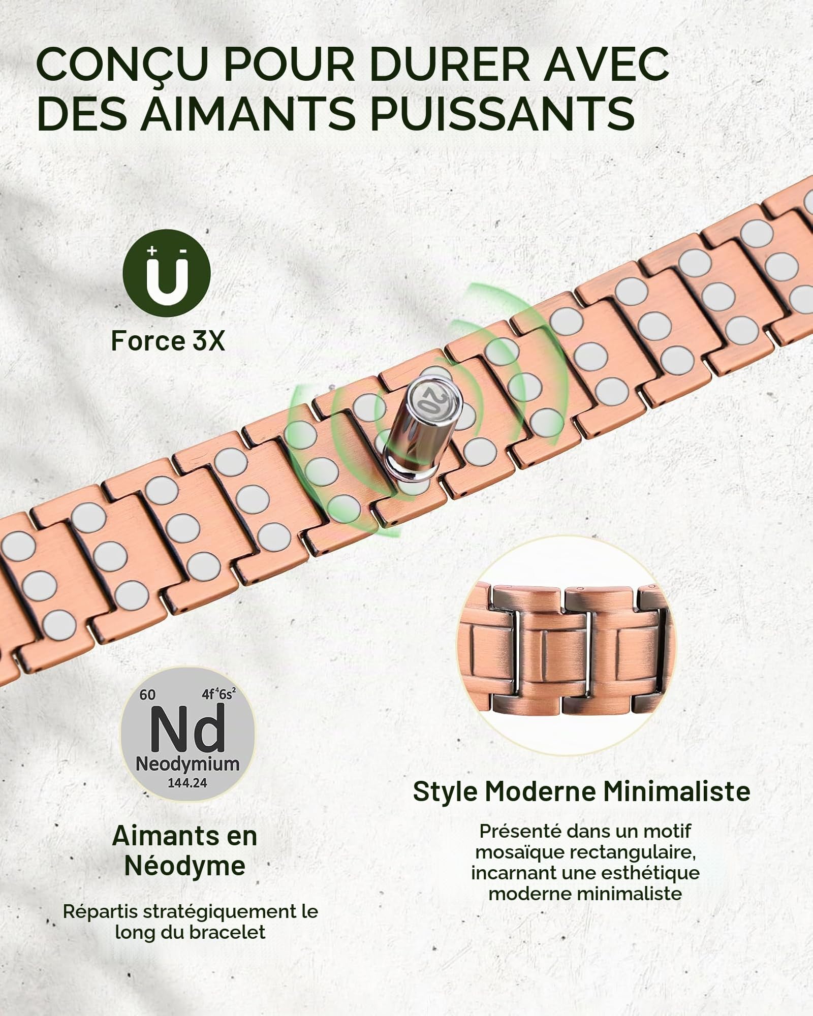 MagEnergy Bracelet en Cuivre à 99,99% pour Homme, Bracelet Magnétique avec Aimants Haute Puissance, Bracelet Réglable avec Outil de Retrait et Écrin Cadeau