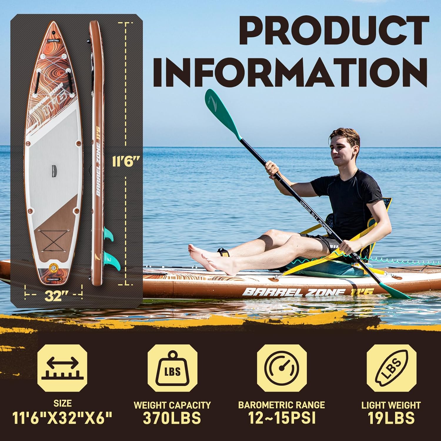 11'6" Inflatable Stand Up Paddle Boards, Premium SUP Accessories, Non-Slip Comfort Deck for Youth & Adults