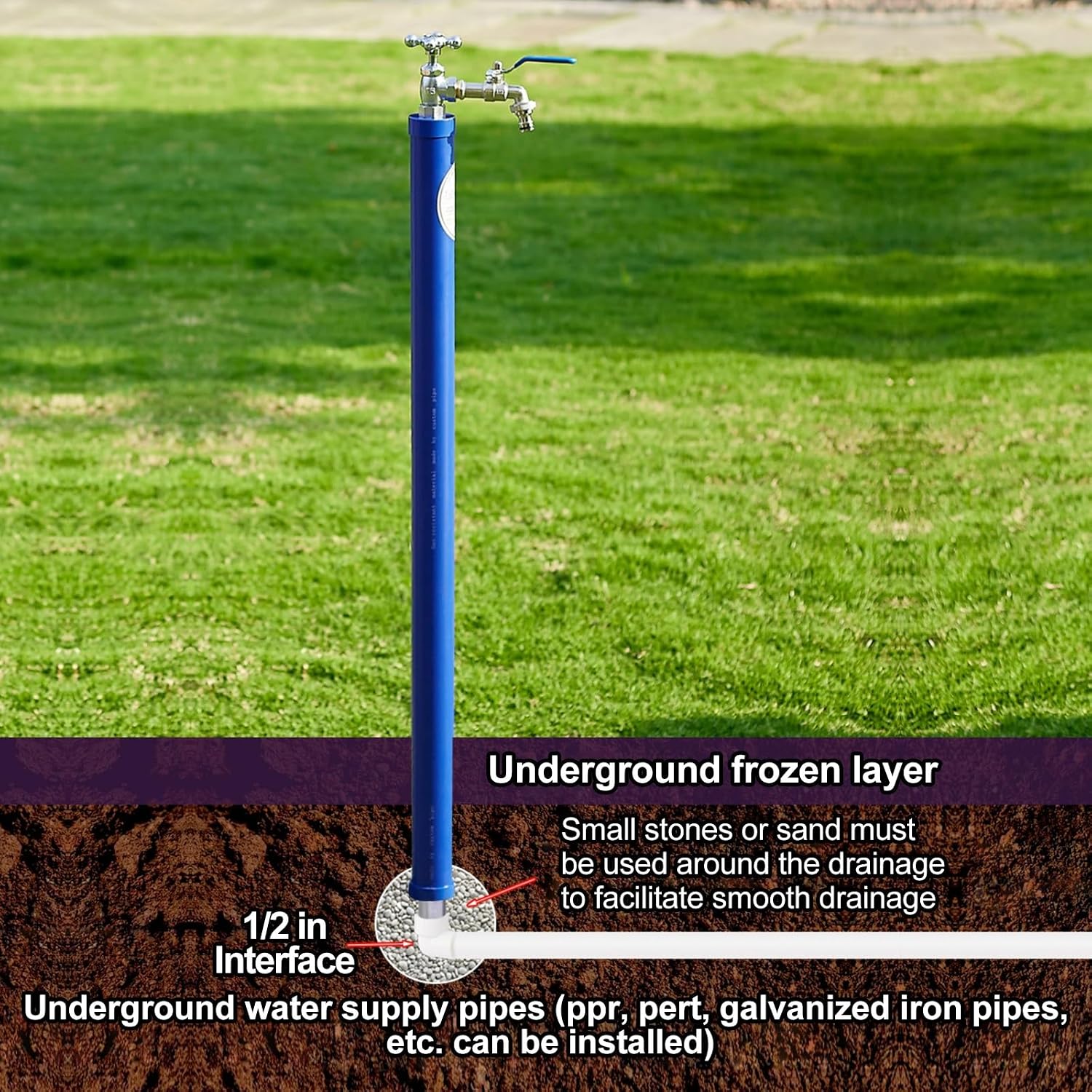 Water Column Water Spigot with Frost Free Sillcock Freeze Proof Outdoor Faucets Freestanding Hose Stand Floor Mount Water Tap Outside Water Hydrant(100cm/39in)