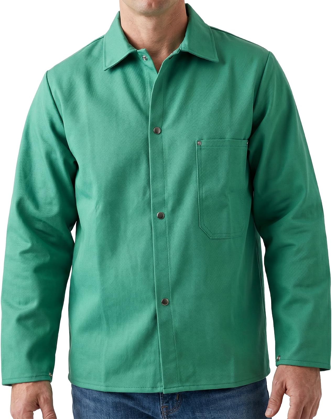 MAGID SparkGuard Flame Resistant Green Welding Jacket | 1 Jacket | 12 oz. Heavyweight 100% Cotton Sateen | ASTM D6413 | Men's | 2830
