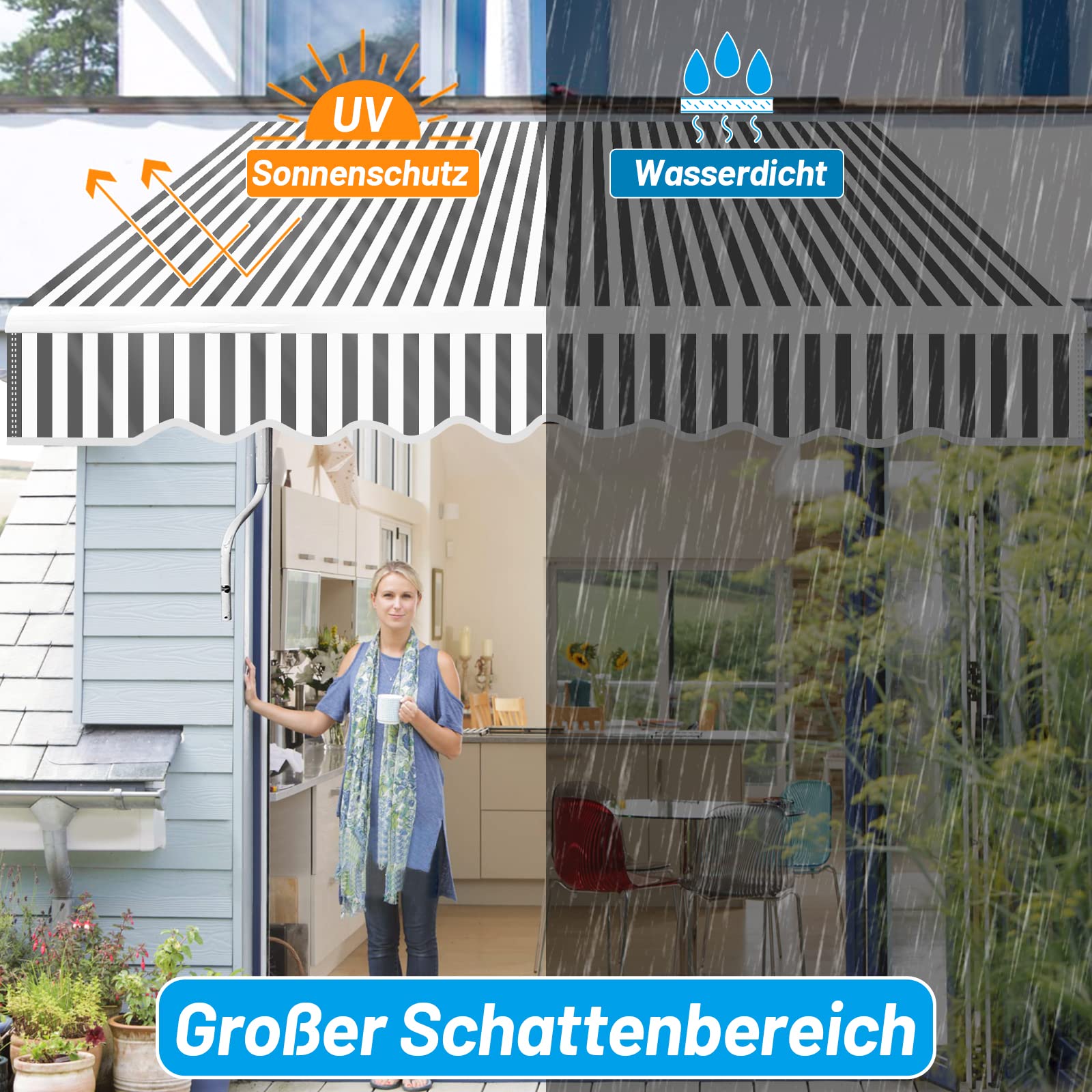 Tenda Da Sole Tubiaz Con Braccio Snodato 350x300cm - Impermeabile E Anti-UV Per Terrazze | Grigio - Foto 7