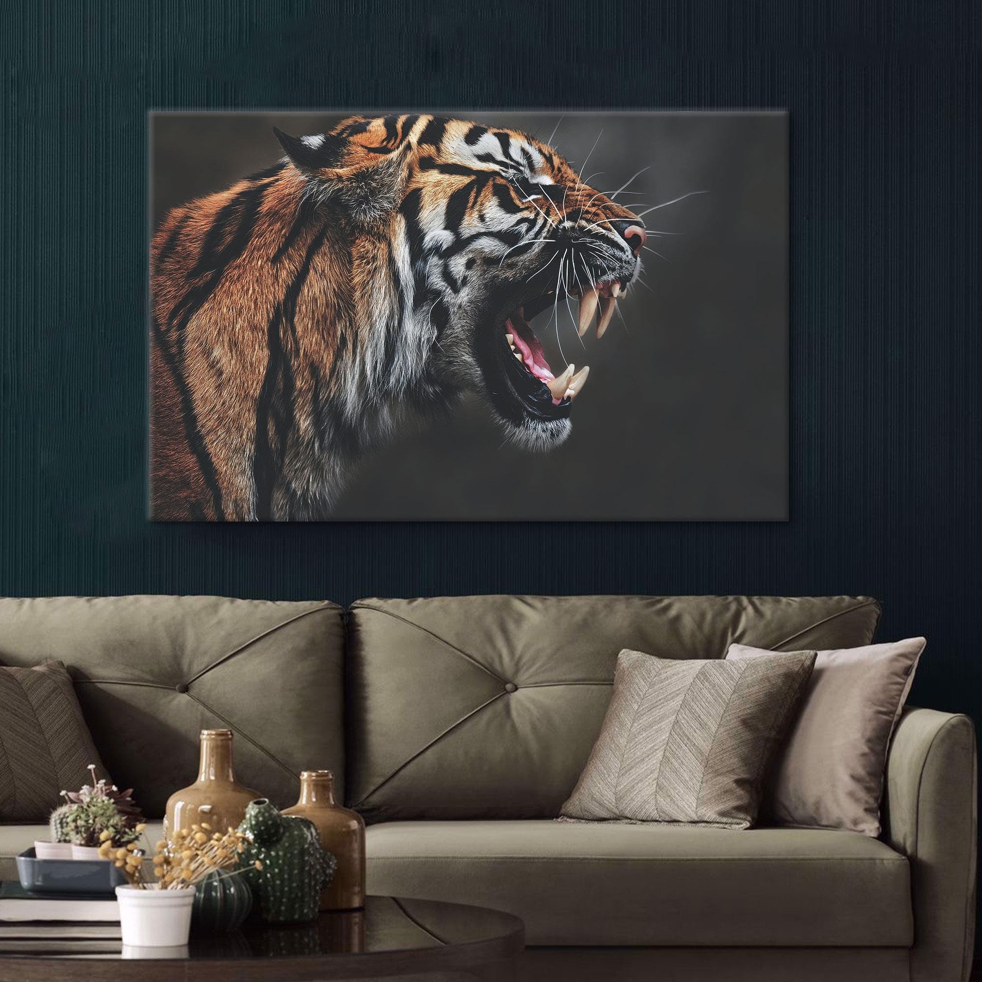 CAOXTART Tygrys plakat ścienny do pokoju młodzieżowego loft portret zwierząt plakat na płótnie druk zdjęcia ryk tygrysy (50 x 75 cm / wewnętrzna rama)