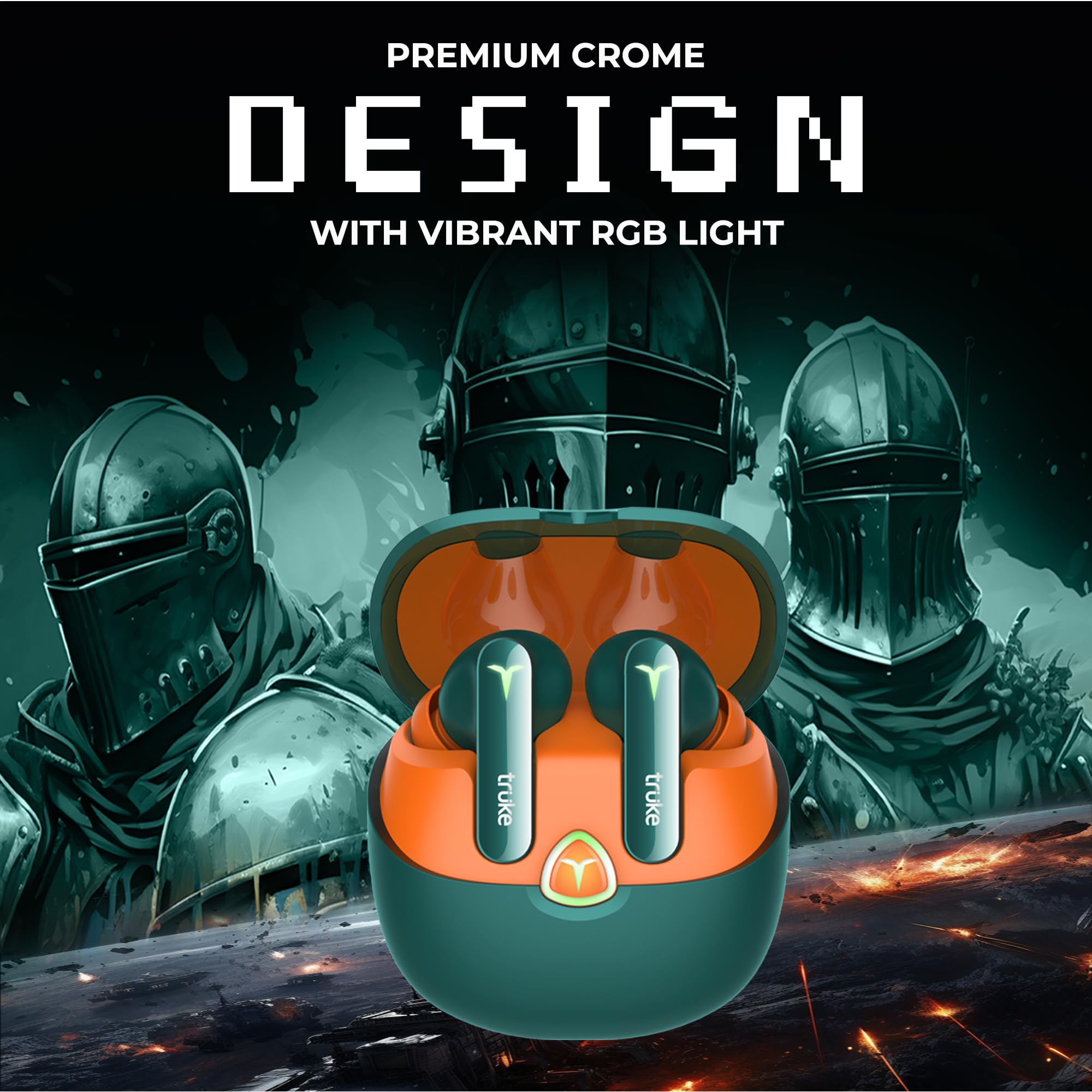 truke New Launch BTG Flex True Wireless in Ear Earbuds, Dual Pairing Ear Buds, 40ms Low Latency Gaming Mode, 60H Playtime Fast Charging, HiFi DSP Sound, Quad-Mic ENC, 13mm Driver,Bluetooth 5.4(Green) 3