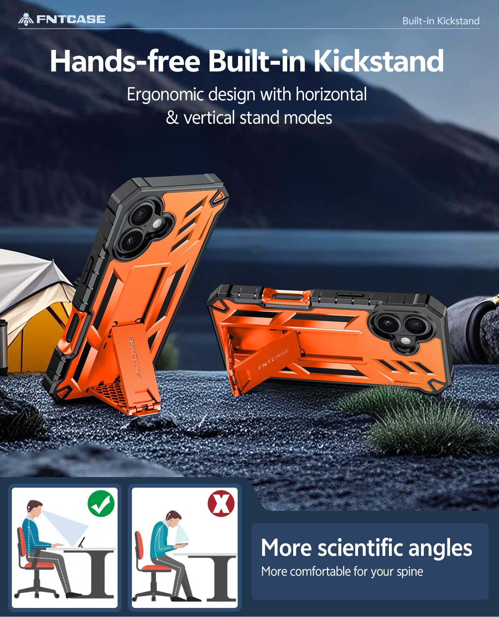 FNTCASE Custodia per iPhone 17 con pellicola protettiva integrata e cavalletto