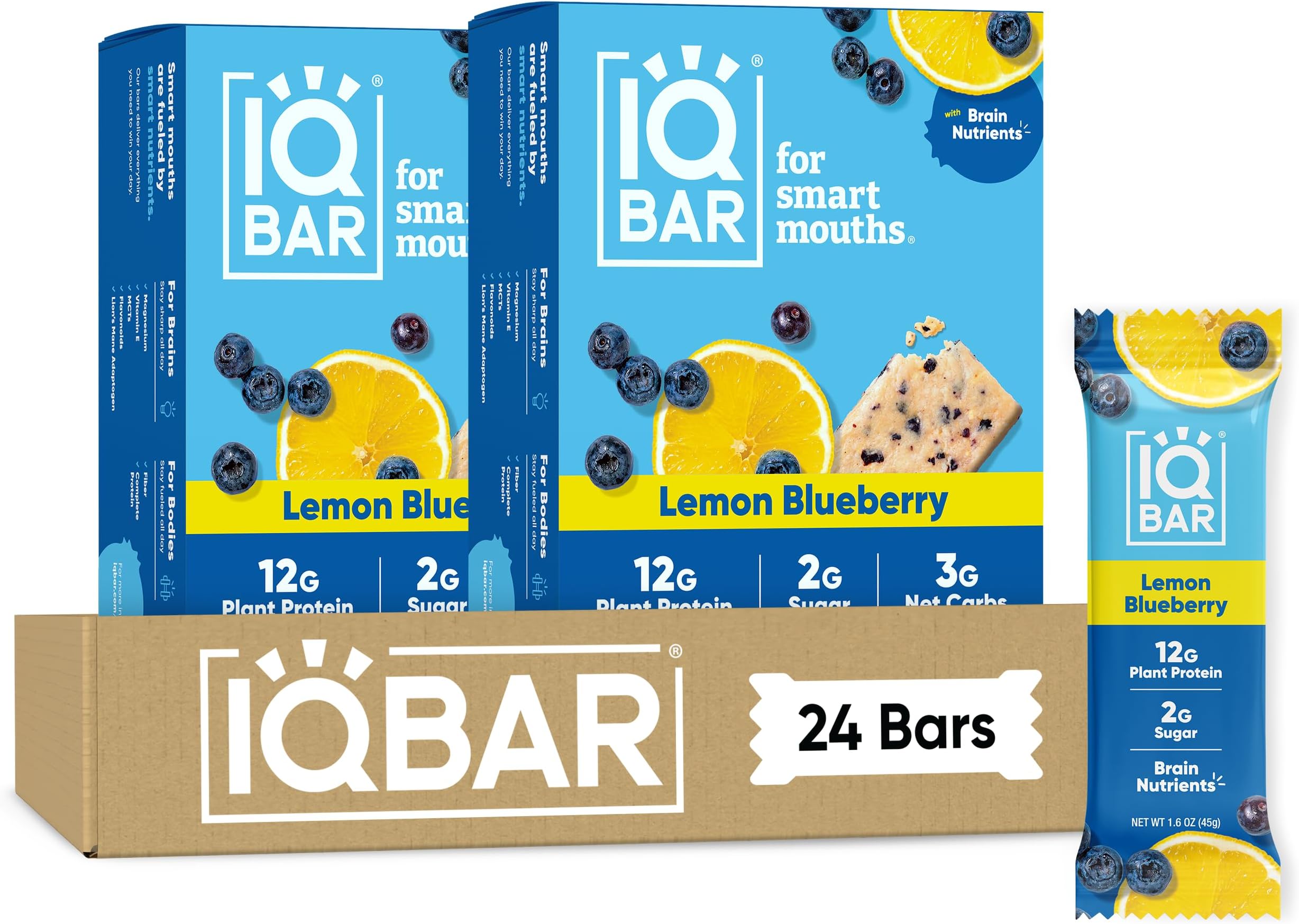 Clean Plant Protein Bars, Lemon Blueberry 24-Count | Protein Snack | High Fiber, High Protein, Low Sugar, Clean Label Project Certified | Gluten Free, Dairy Free, Vegan, Keto, Soy Free