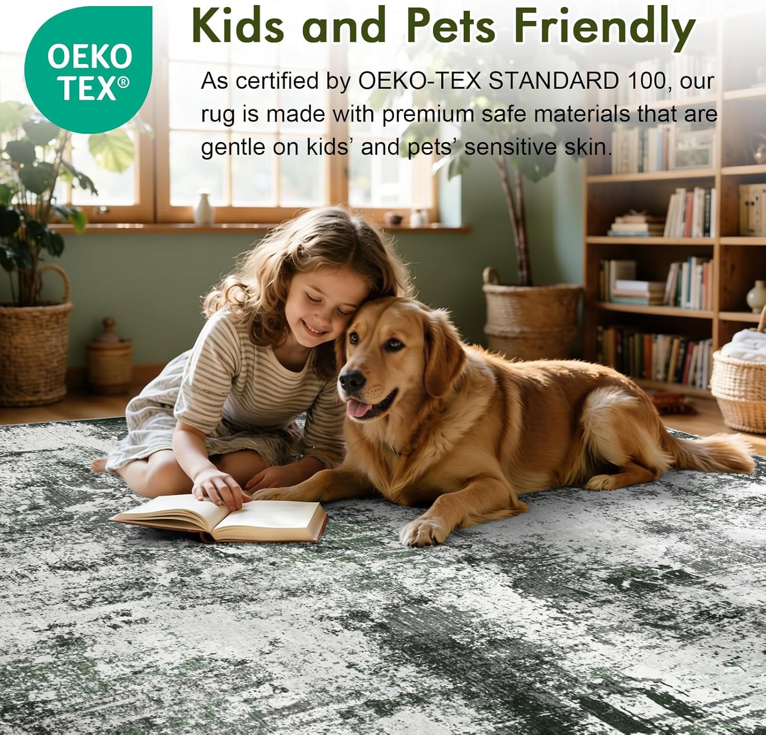 2x6 Ft Washable Runner Rug, Non-Slip Low Pile Hallway Kitchen Area Rug, Soft Long Entryway Floor Mat Abstract Pattern Carpet for Bedside & High-Traffic Areas (Grey/Green)