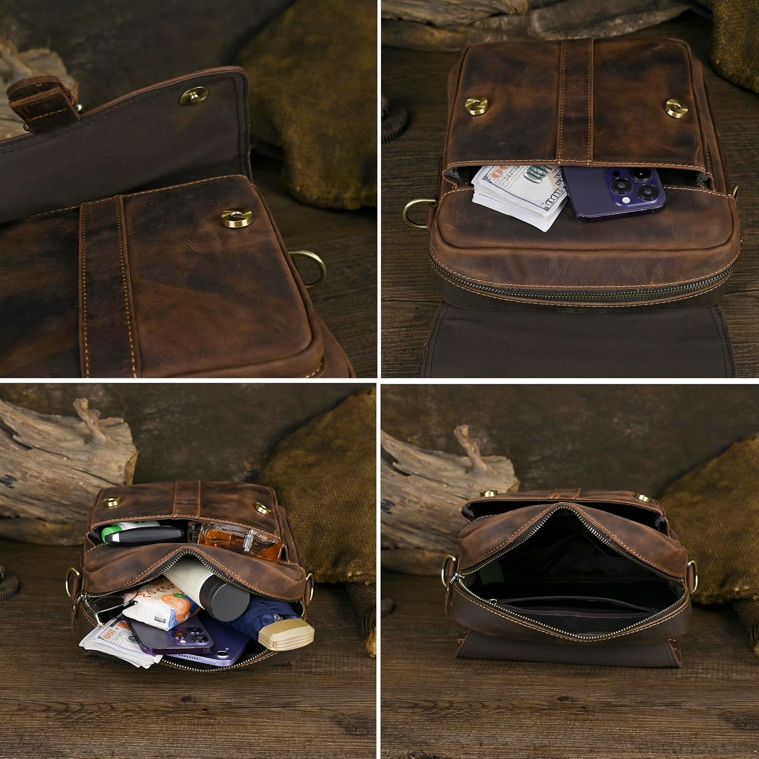 Mens Genuine Leather Satchel Sling Messenger Shoulder Cross body Bag Flap Over Tote Business Briefcase