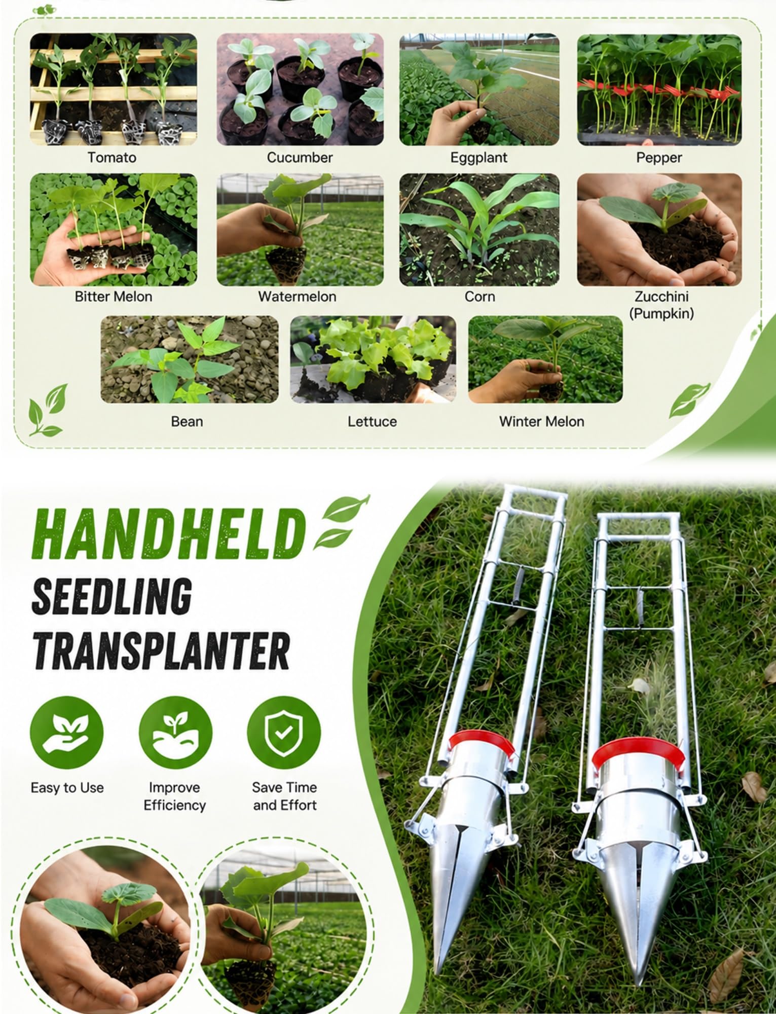 Générique Transplanteur de semis Manuel à 3 Ouvertures, Outil de Plantation à Long Manche pour Un Jardinage Efficace(0.33 Feet,20 cm/0.66 Feet)