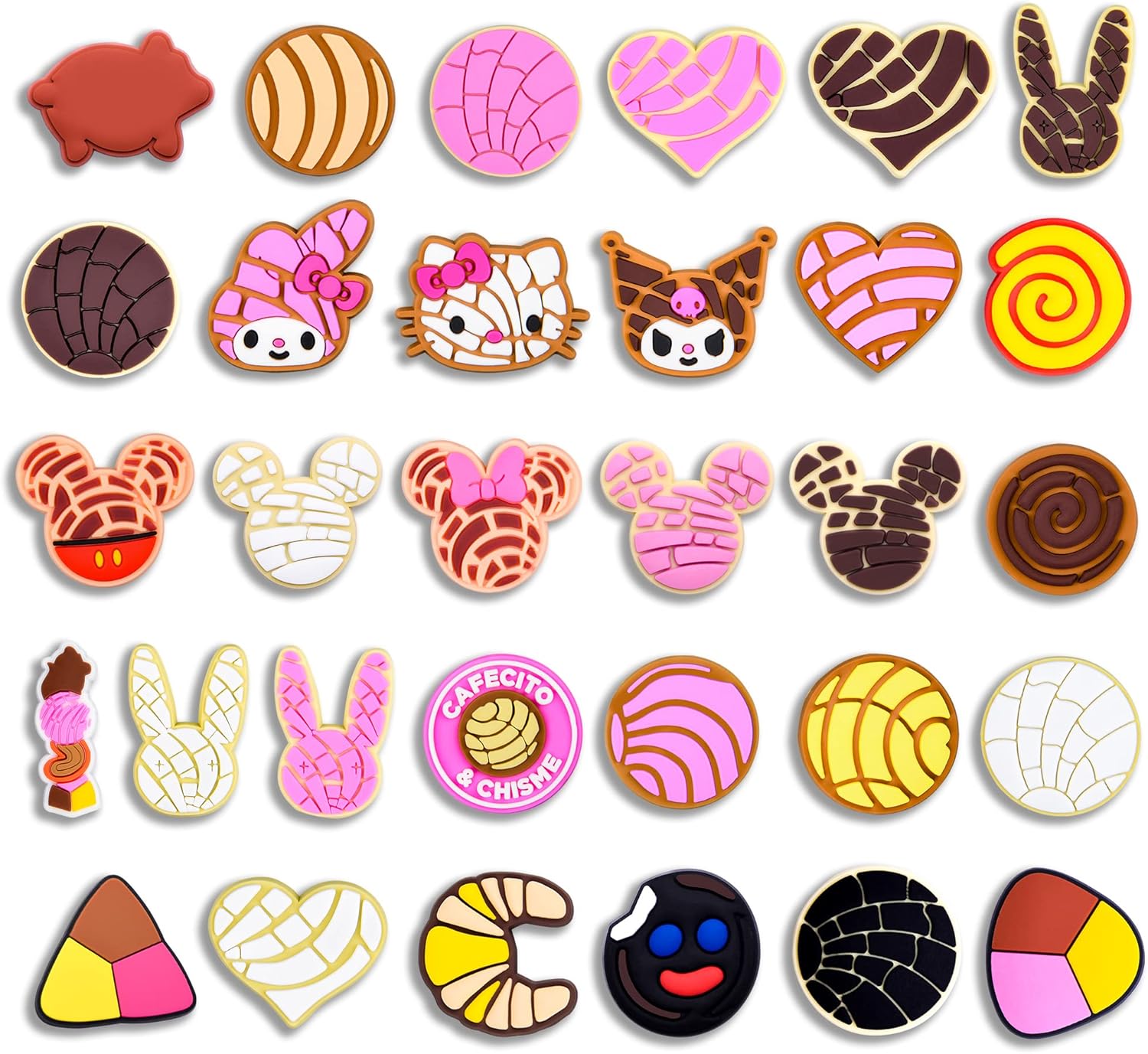 Mexican Concha Croc Charms 31PCS Chocolate Shoes Charm for Crocs PVC Clog Pins Shoe Charms Accessories Birthday Party Favors Supplies Cute Decorations fit Crog Bracelets Gift : Clothing, Shoes & Jewelry