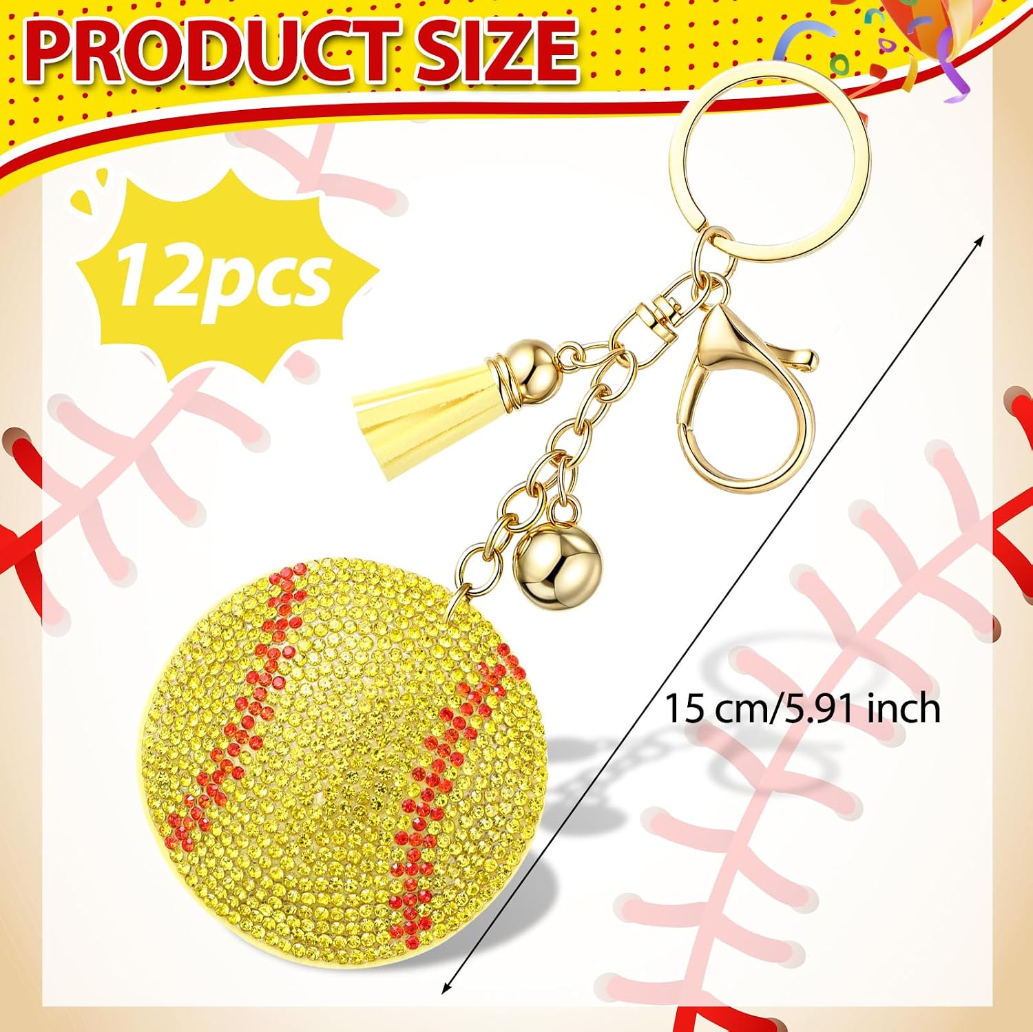 Nosiny 12 Pcs Rhinestone Keychains for Women Gift Bling Purse Charm Sport Shining Key Ring for Senior Night Party Handbag