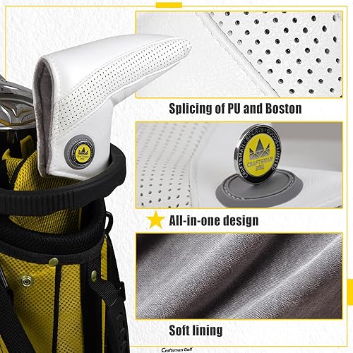 Miniatura 6 de Craftsman Golf Funda para cabeza de palo de golf con diseño de calavera y esqueleto blanco para madera e híbridos y cubierta de putter de hoja