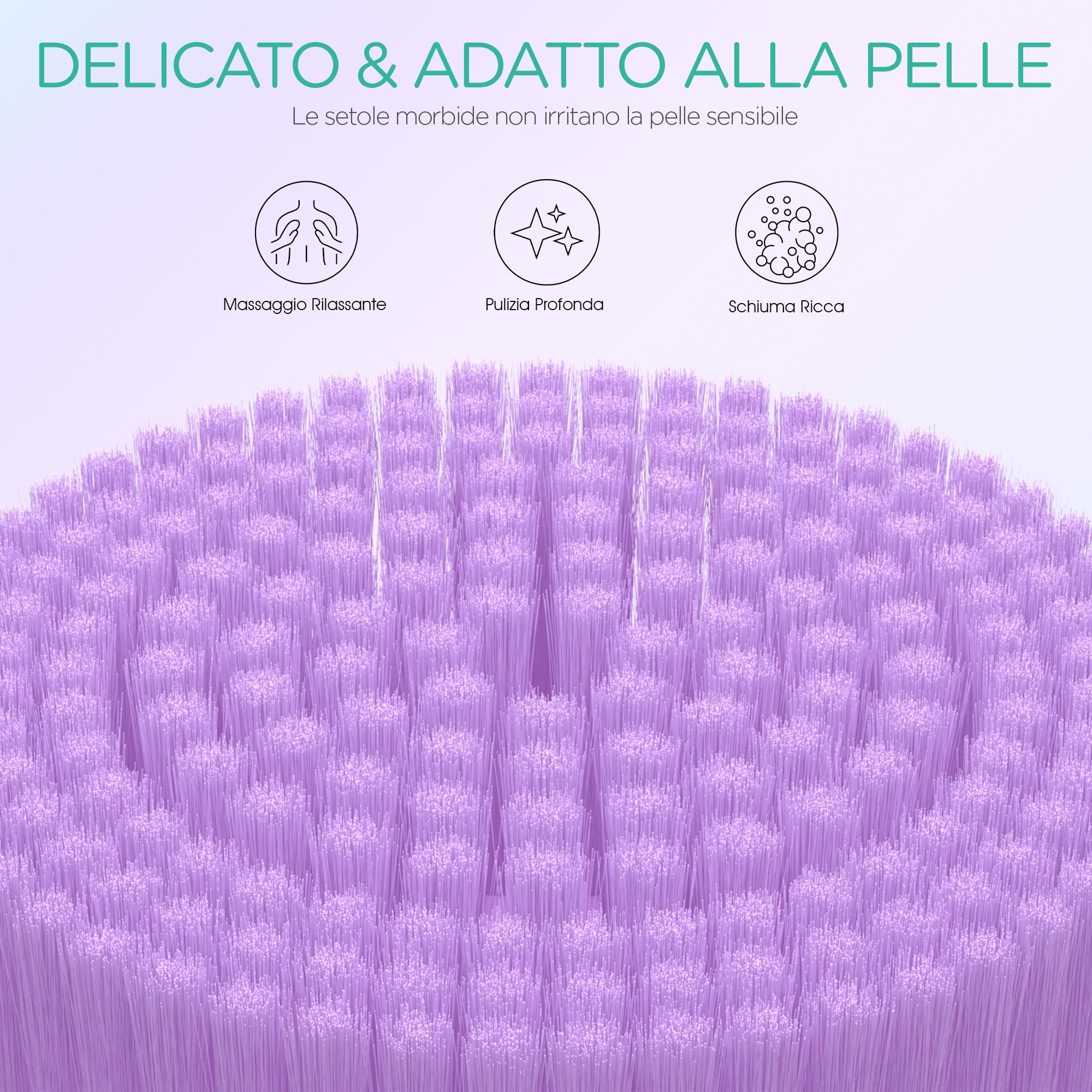 VOYOR 4-IN-1 Spazzola Schiena Doccia Spazzola Corpo Elettrica Spugna Doccia Silicone Con Manico Lungo IPX6 Impermeabile 4 Accessori Per Spazzola Esfoliante 2 Ingranaggi Spazzola Doccia BC300 (Viola)