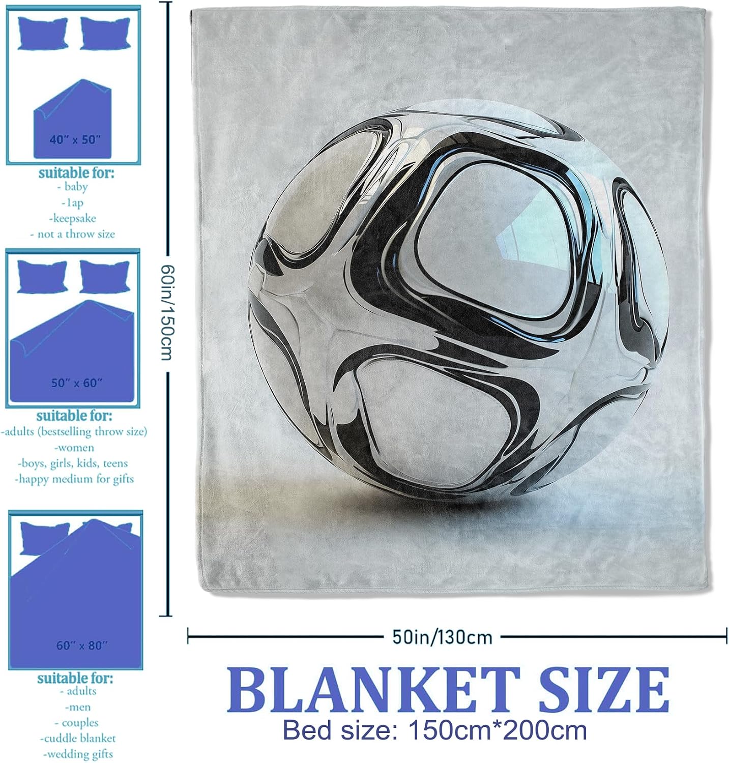 Soccer Ball Throw Blanket 50"x60", Cowboy Modern Abstract Art Theme Blankets for Living Room Couch, Soft Flannel Soccer Gifts for Adults and Women