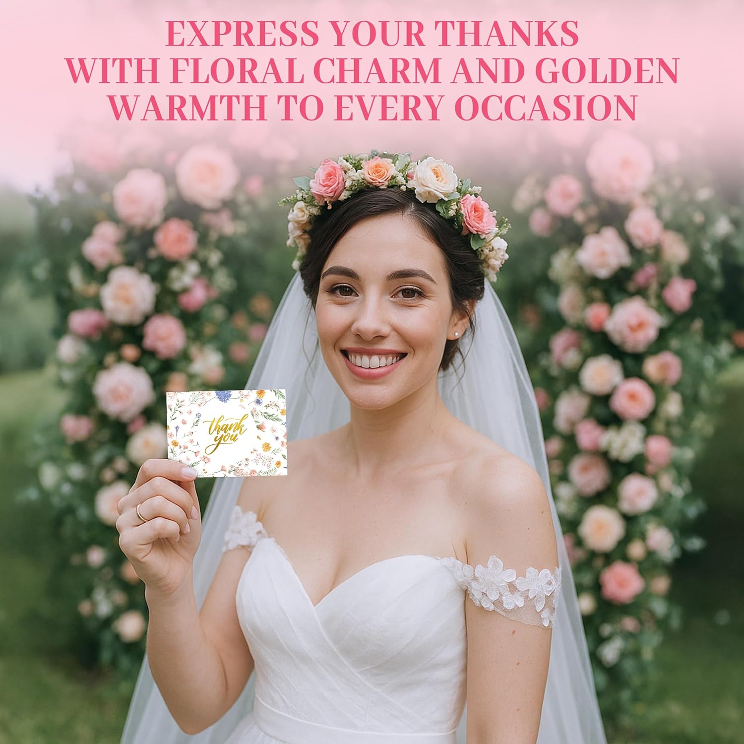 Decorably 50 Pack Gold Foiled 6x4in Wildflower Thank You Cards Wedding with Envelopes and Stickers, 10 Folded Watercolor Floral Designs for Loved Ones, Blank Inside - All Occasions, Gifting, Mailing - Image 9