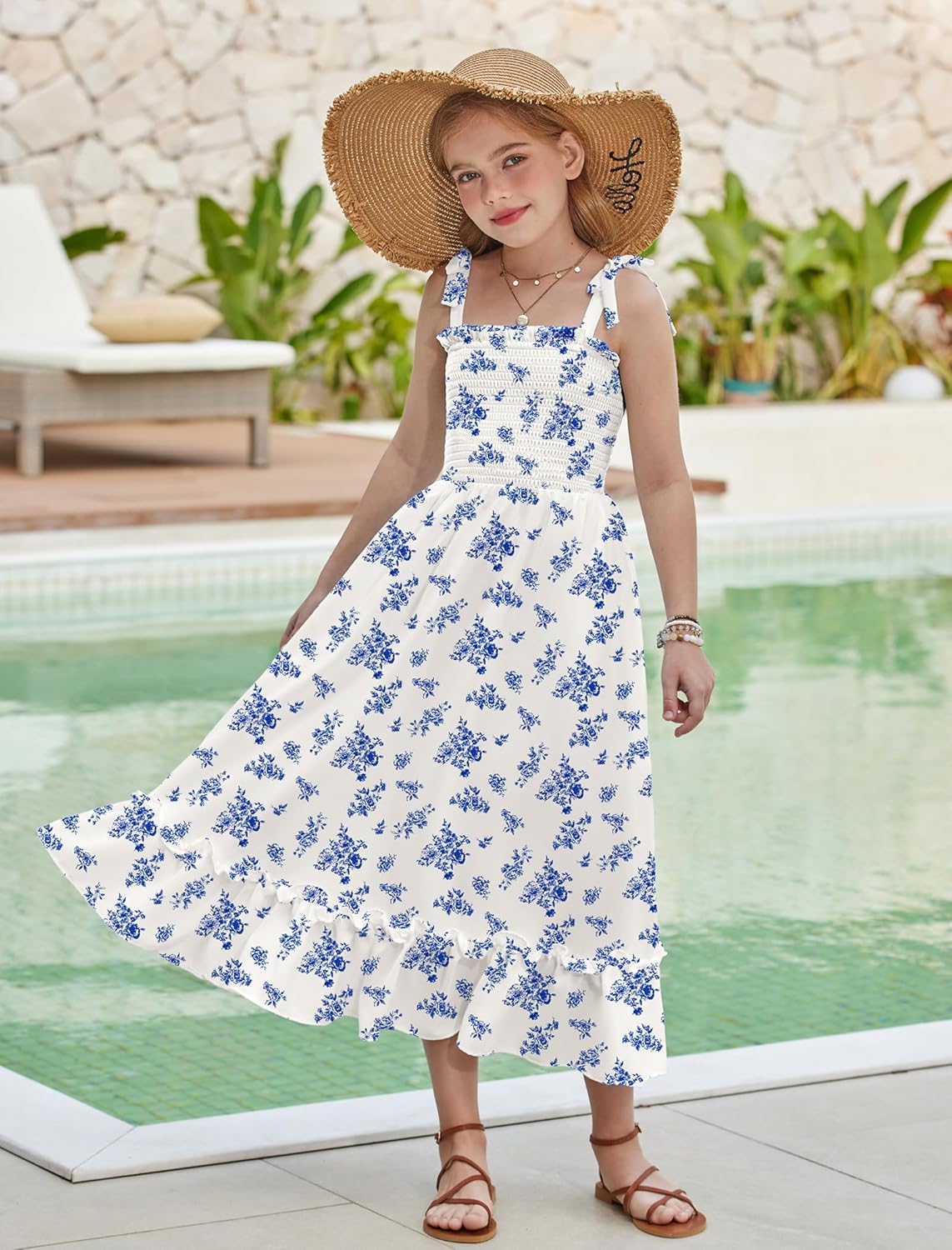 Arshiner Girls Summer Dress Boho Beach Casual Smocked Maxi Dresses