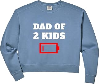 Women's Tired Dad Of 2 Kids Father With Two Children Low Battery Fun Comfort Colors Crop Sweatshirt