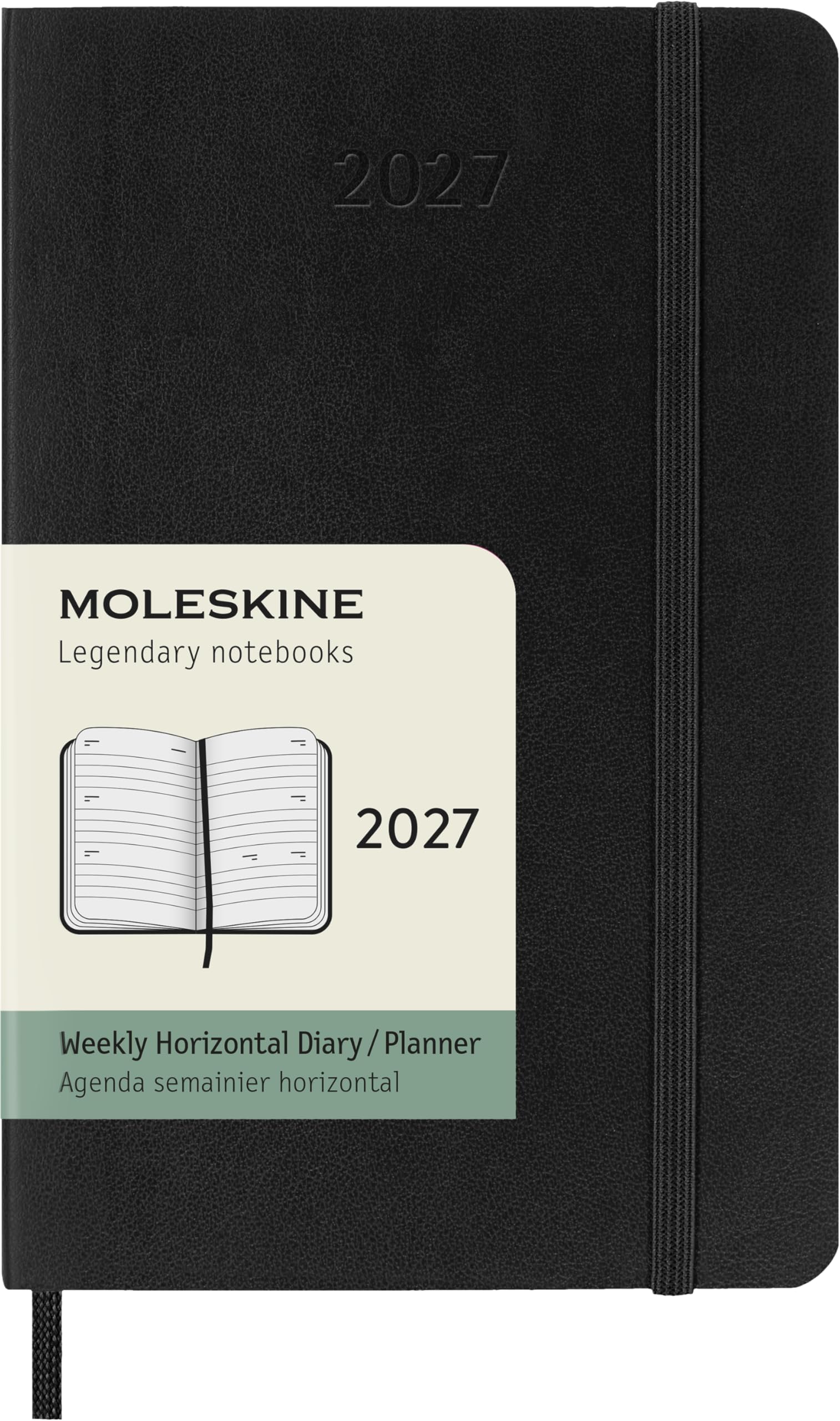 Moleskine Weekly Planner 2027, Soft Cover 12 Month Horizontal Diary with Elastic Closure, Pocket Size 9x14 Cm, Black