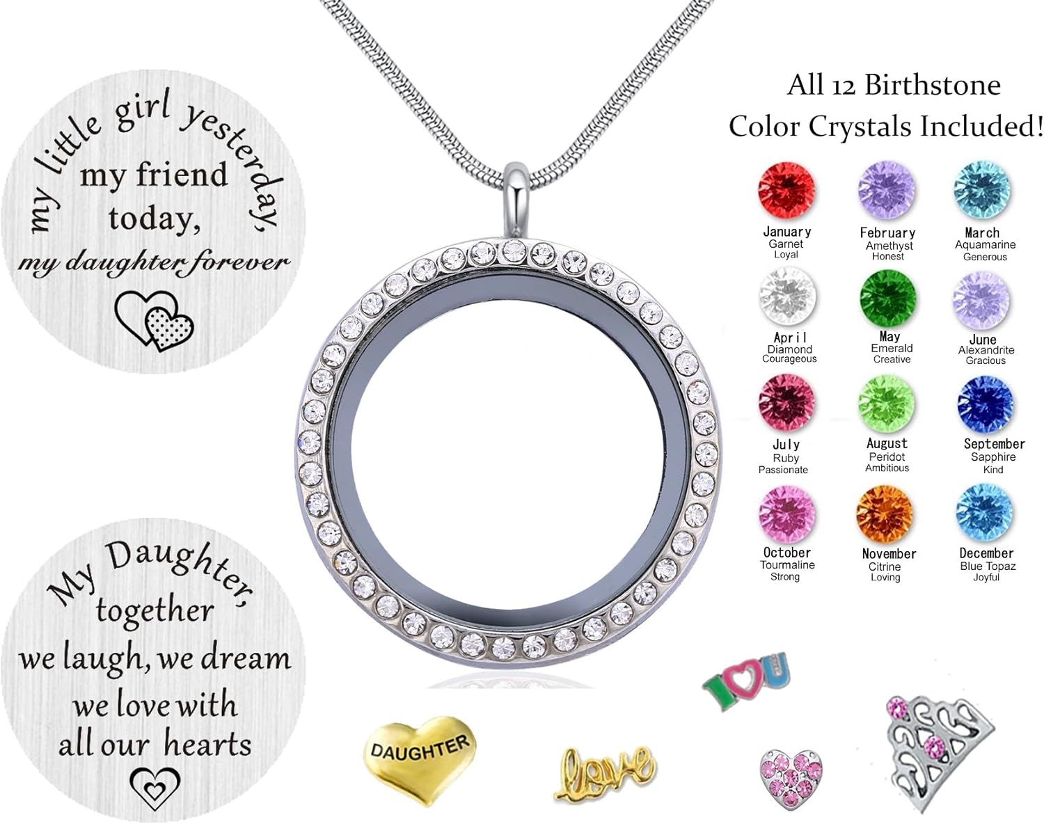 Best Gift Floating Charm Living Memory Lockets with Birthstone, 30mm Stainless Steel Necklace - Image 3