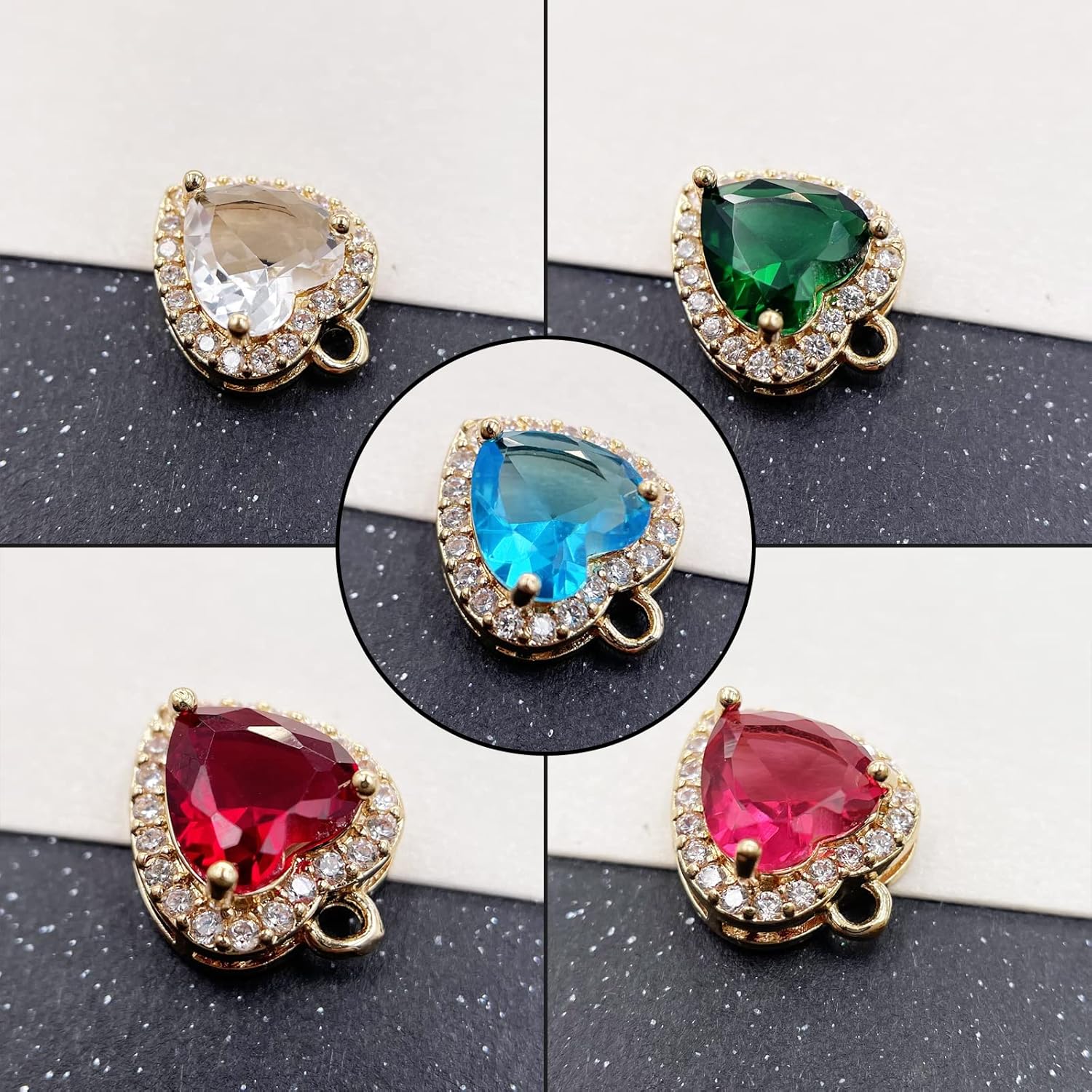 Heart Charms Crystal Zircon Rhinestone Pendants Gold Plated Brass for Jewellery Making DIY Craft Bracelet Necklace Earring - Image 3